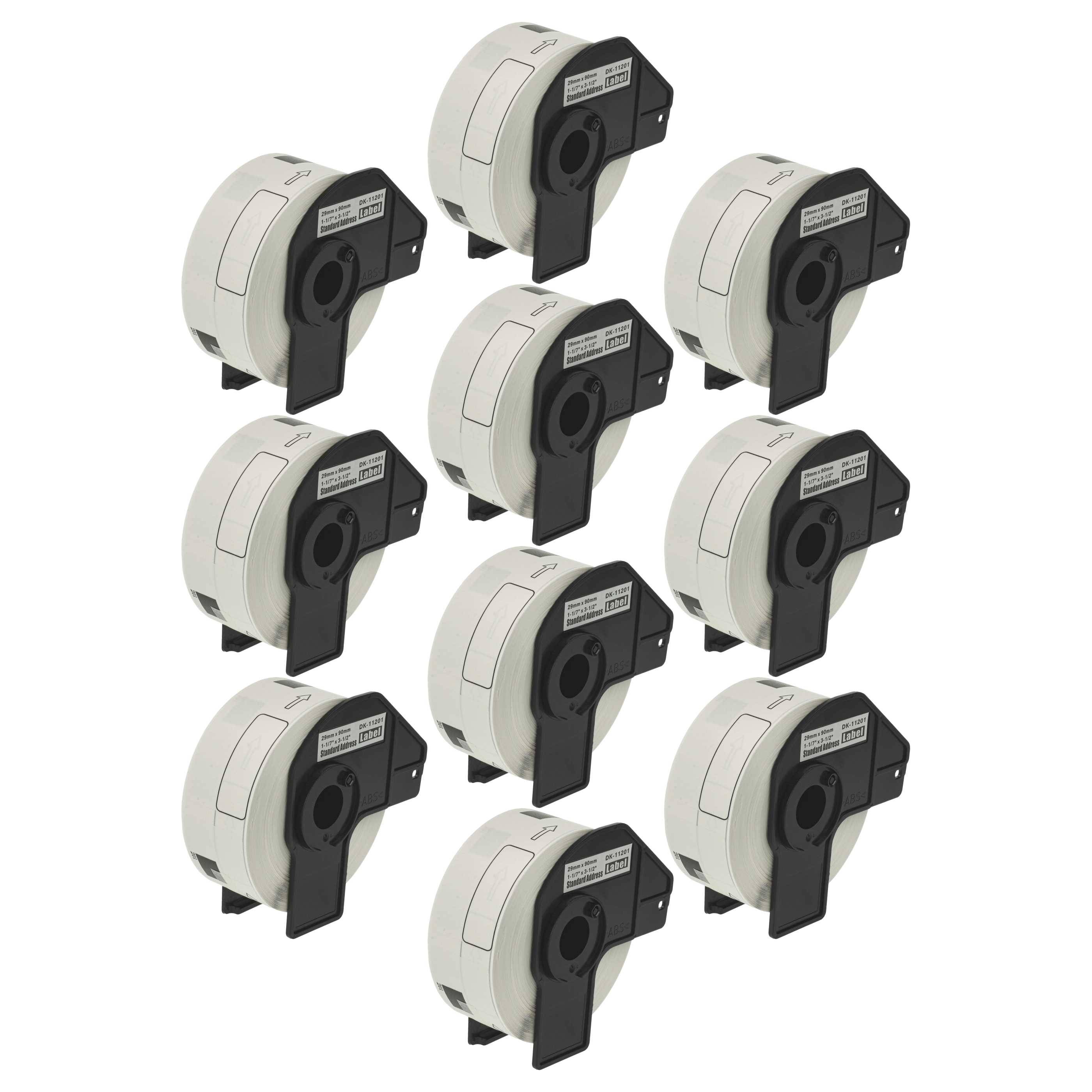 vhbw 10x Etiketten-Rolle mit Halter 29mm x 90mm (400 Etiketten) kompatibel mit Brother PT QL-710W, QL-710WSP Etiketten-Drucker - Premium