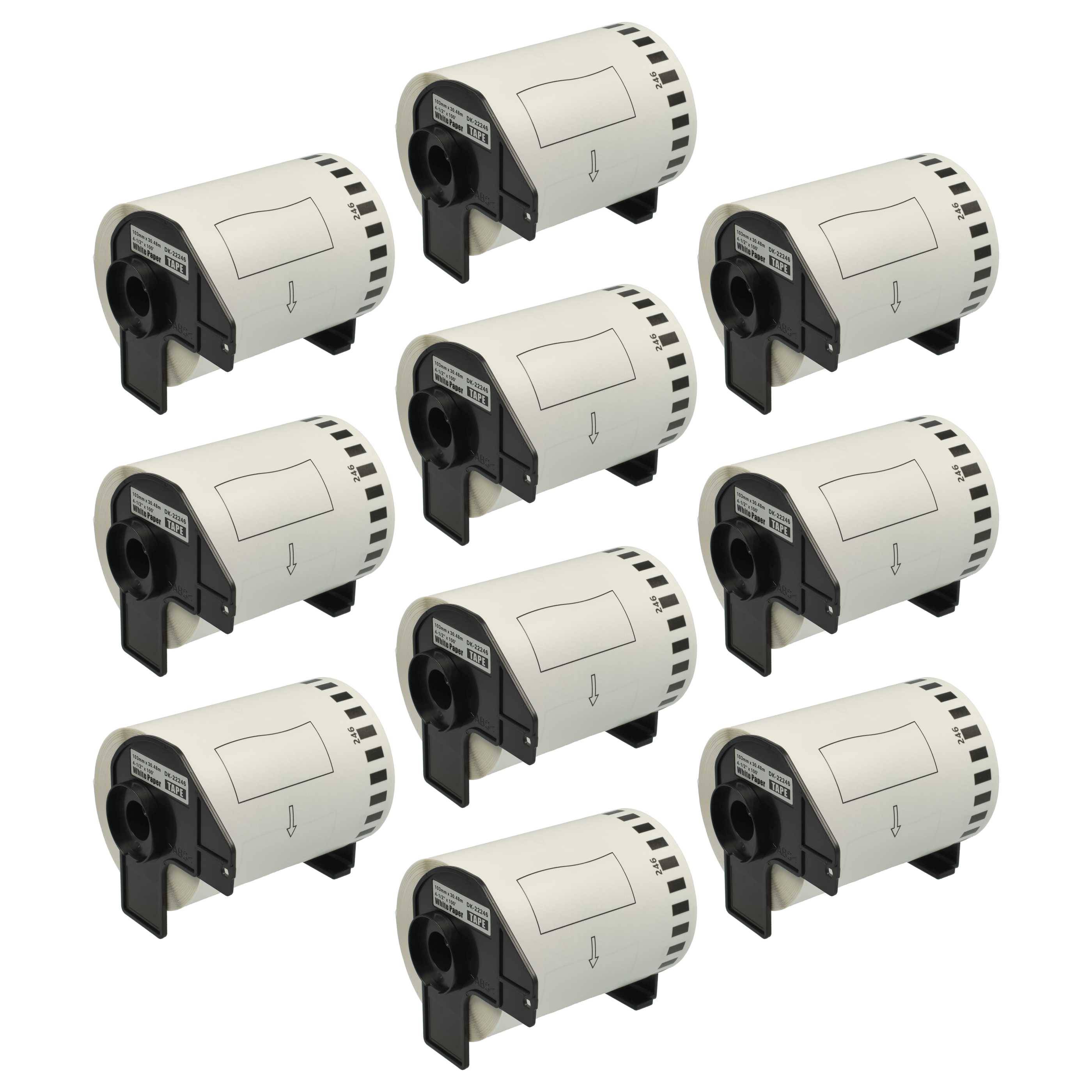 vhbw 10x Etiketten-Rolle mit Halter 103mm x 30,48m kompatibel mit Brother P-Touch QL 1110 NWBc Etiketten-Drucker - Selbstklebend