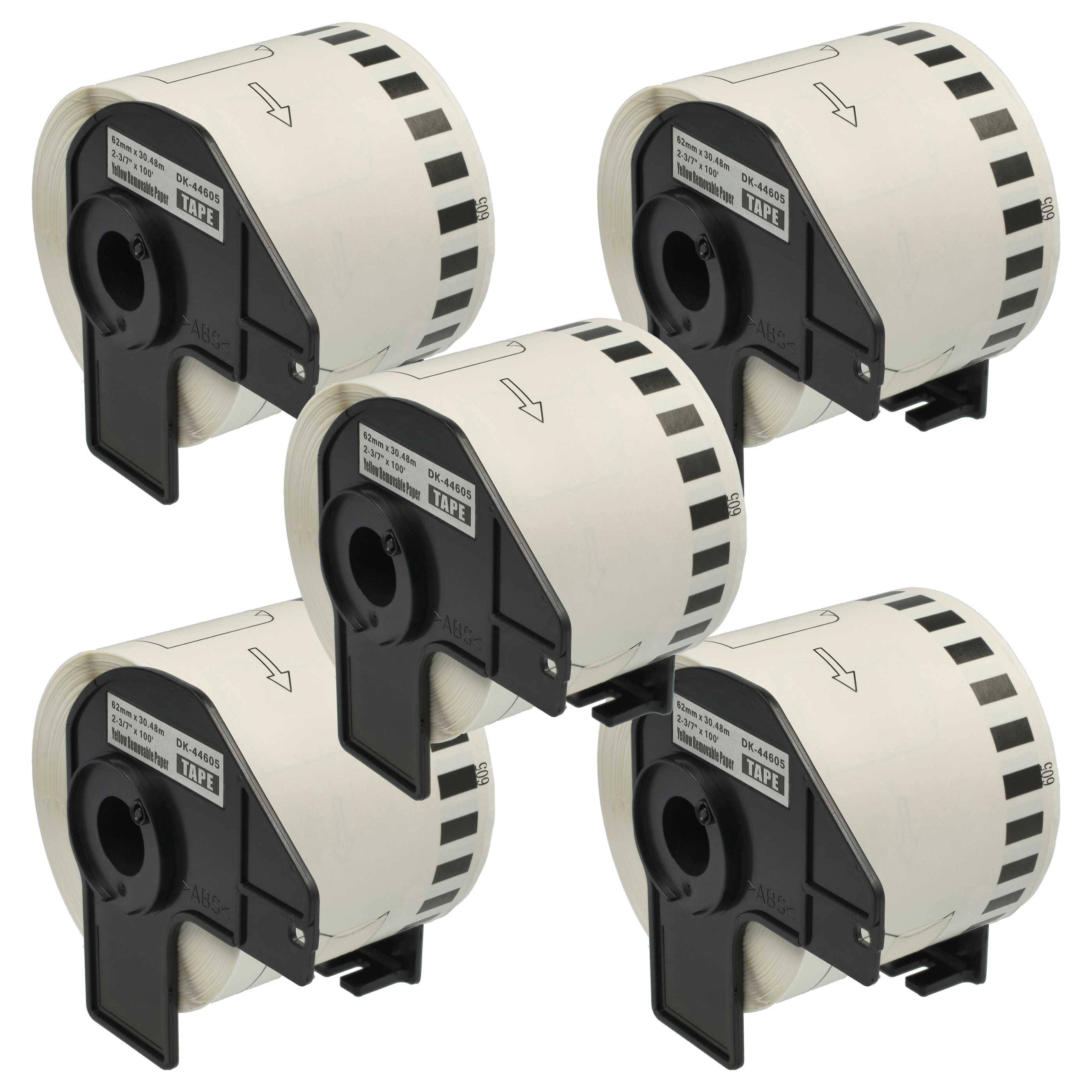 vhbw 5x Etiketten-Rolle mit Halter 62mm x 30,48m kompatibel mit Brother P-Touch QL1060N Etiketten-Drucker - Selbstklebend, Wiederablösbar