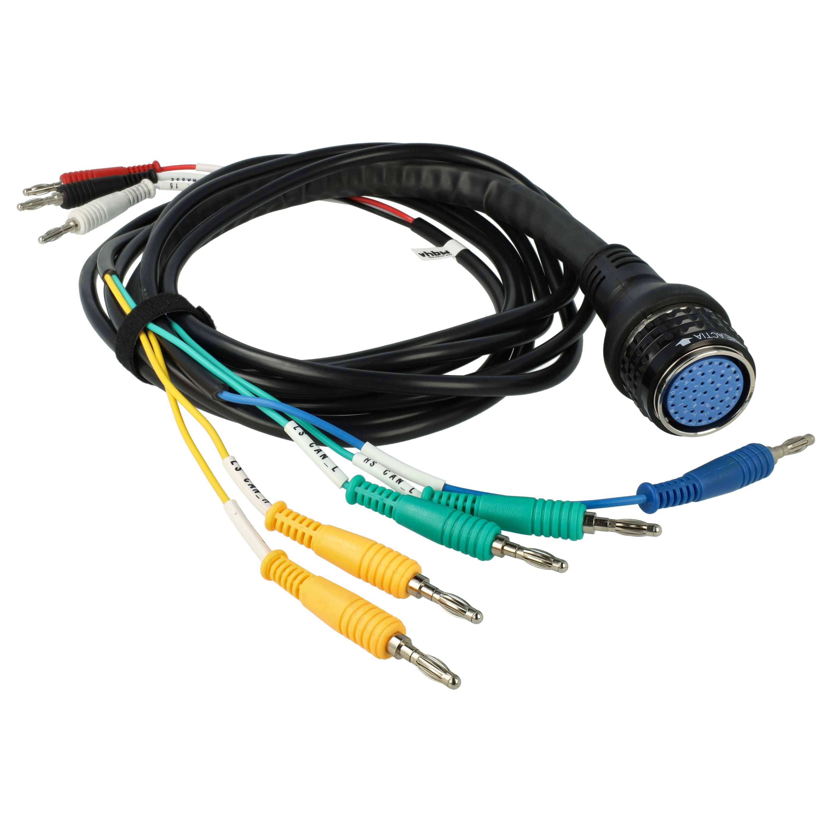 Ein Bündel farbiger elektrischer Prüfkabel mit Steckverbindern, zusammengewickelt, verwendet für elektronische Geräte und Diagnosezwecke.