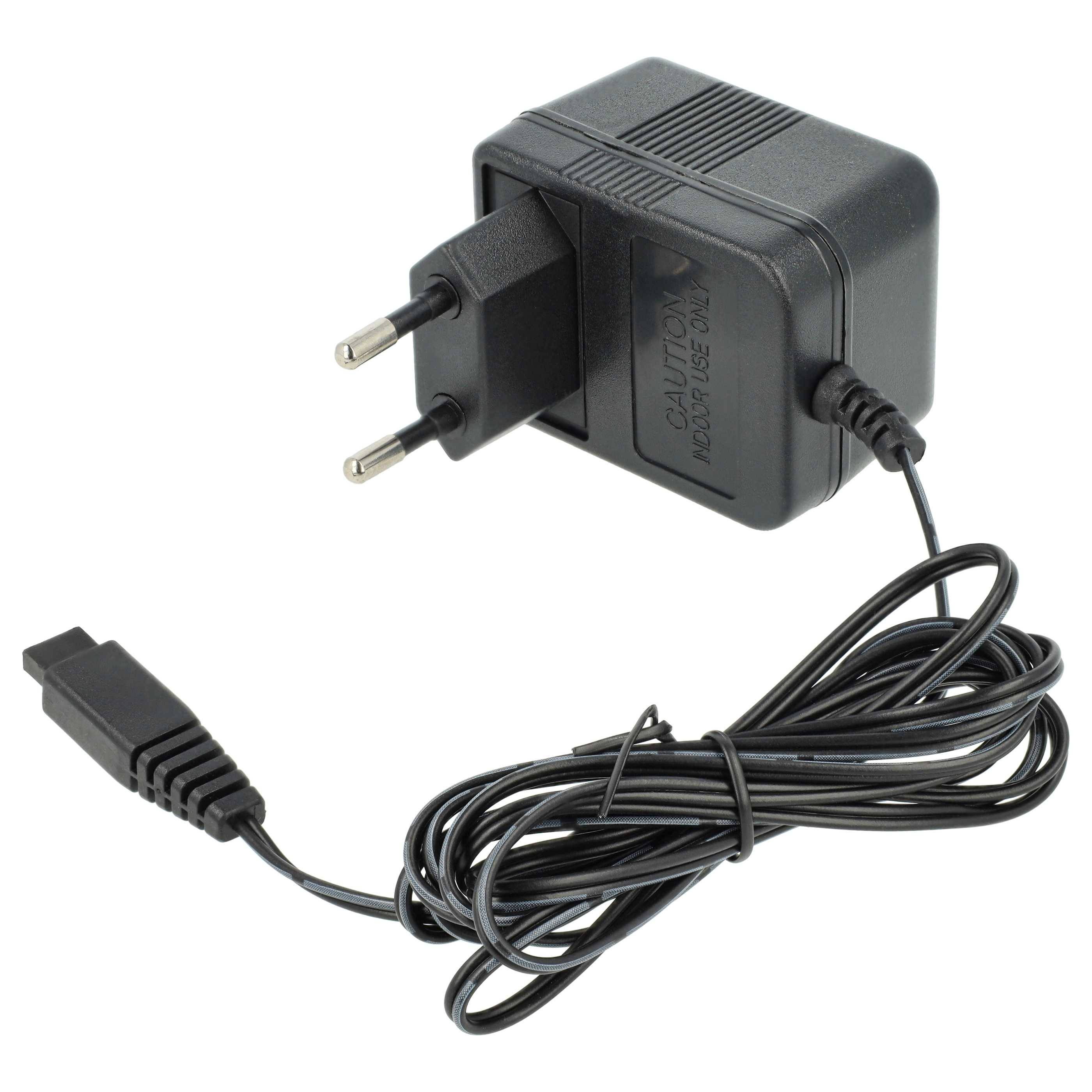 Schwarzer Wechselstromadapter mit zwei runden Stiften und einem langen Kabel, verwendet zum Aufladen von elektronischen Geräten.