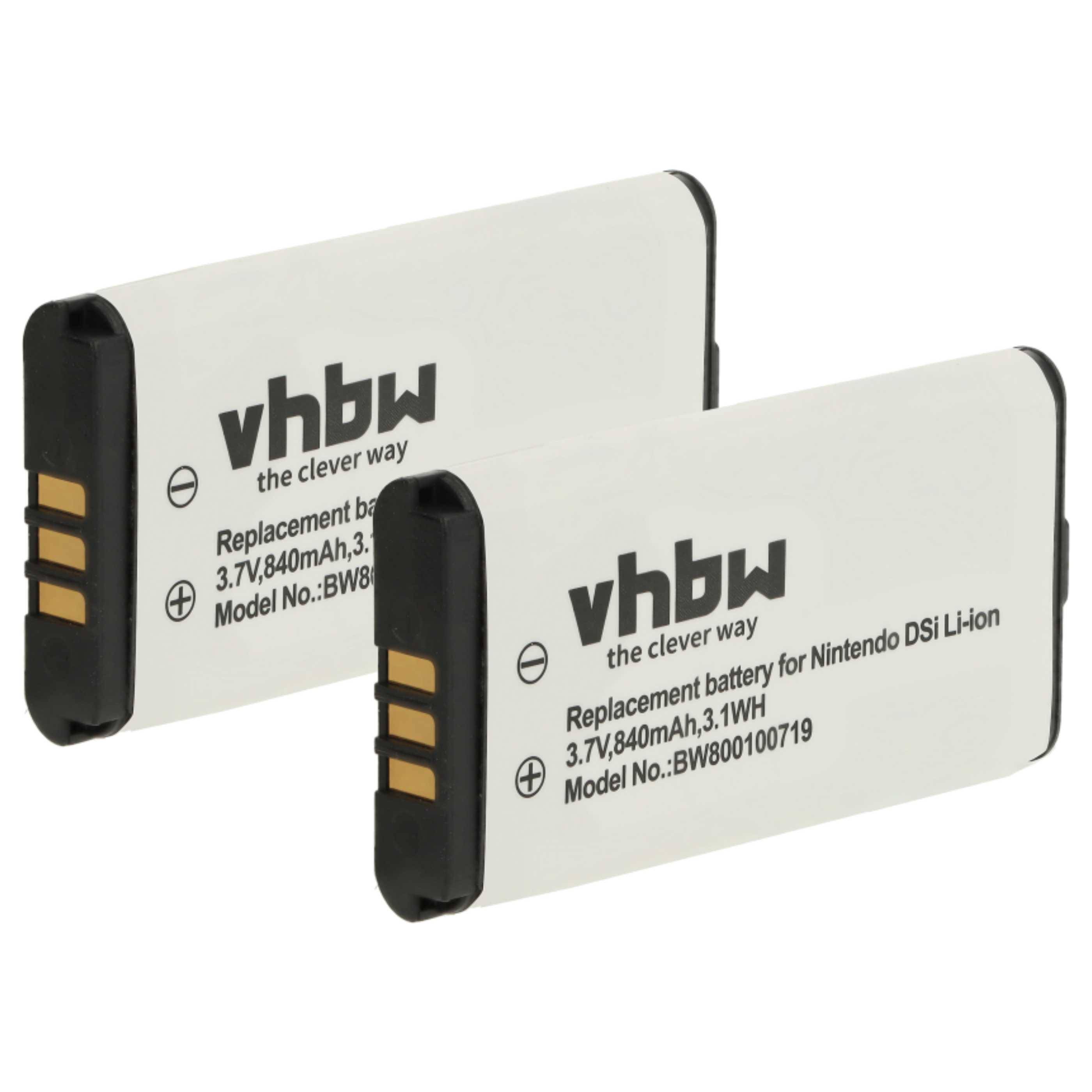 vhbw 2x Akku kompatibel mit Nintendo NDSi, DSi Spielekonsole (840 mAh, 3,7 V, Li-Ion)