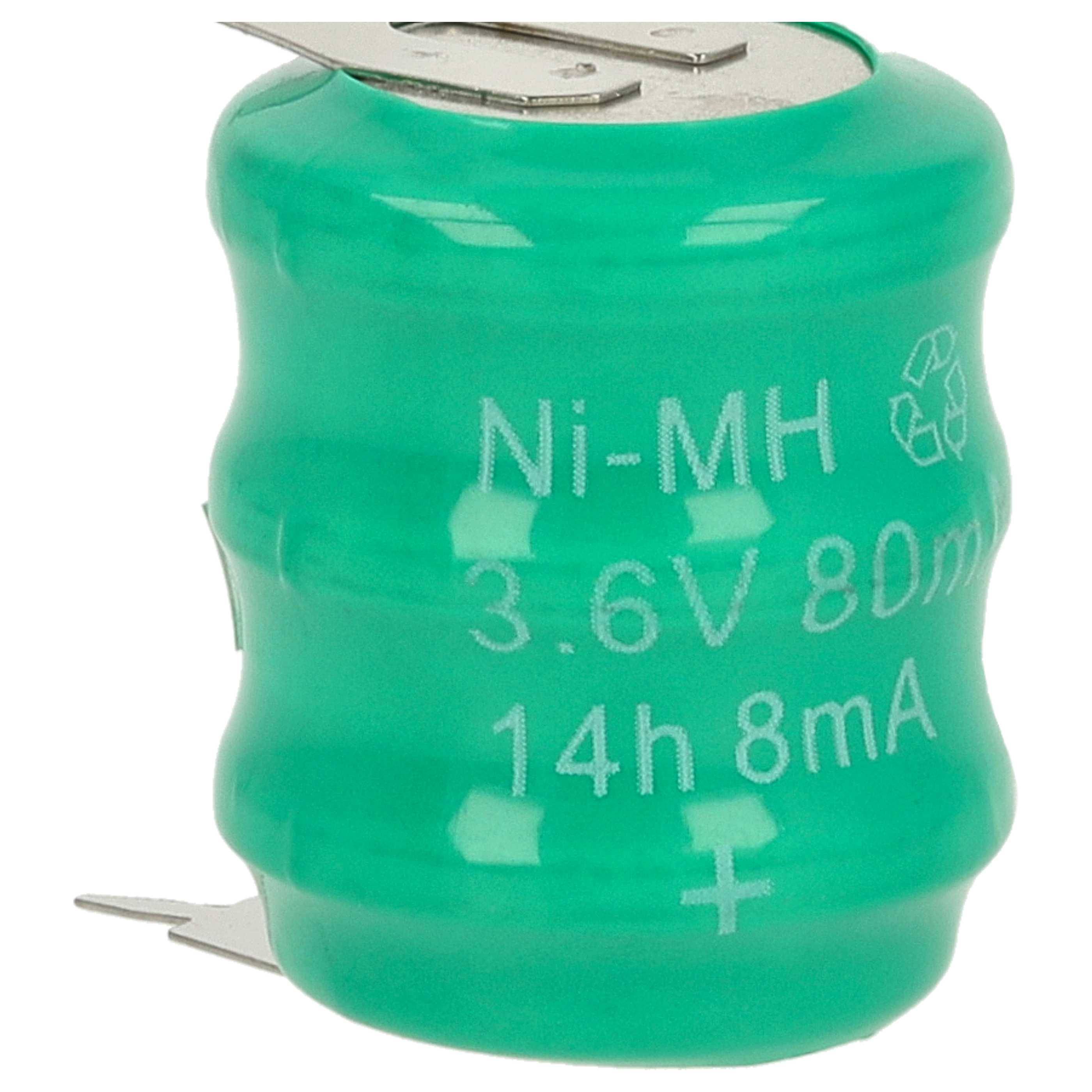 vhbw 100x NiMH Ersatz Knopfzellen-Akku Typ 3/V80H 2-Pins 80mAh 3,6V kompatibel mit Modellbau-Akkus, Solar-Leuchten uvm.