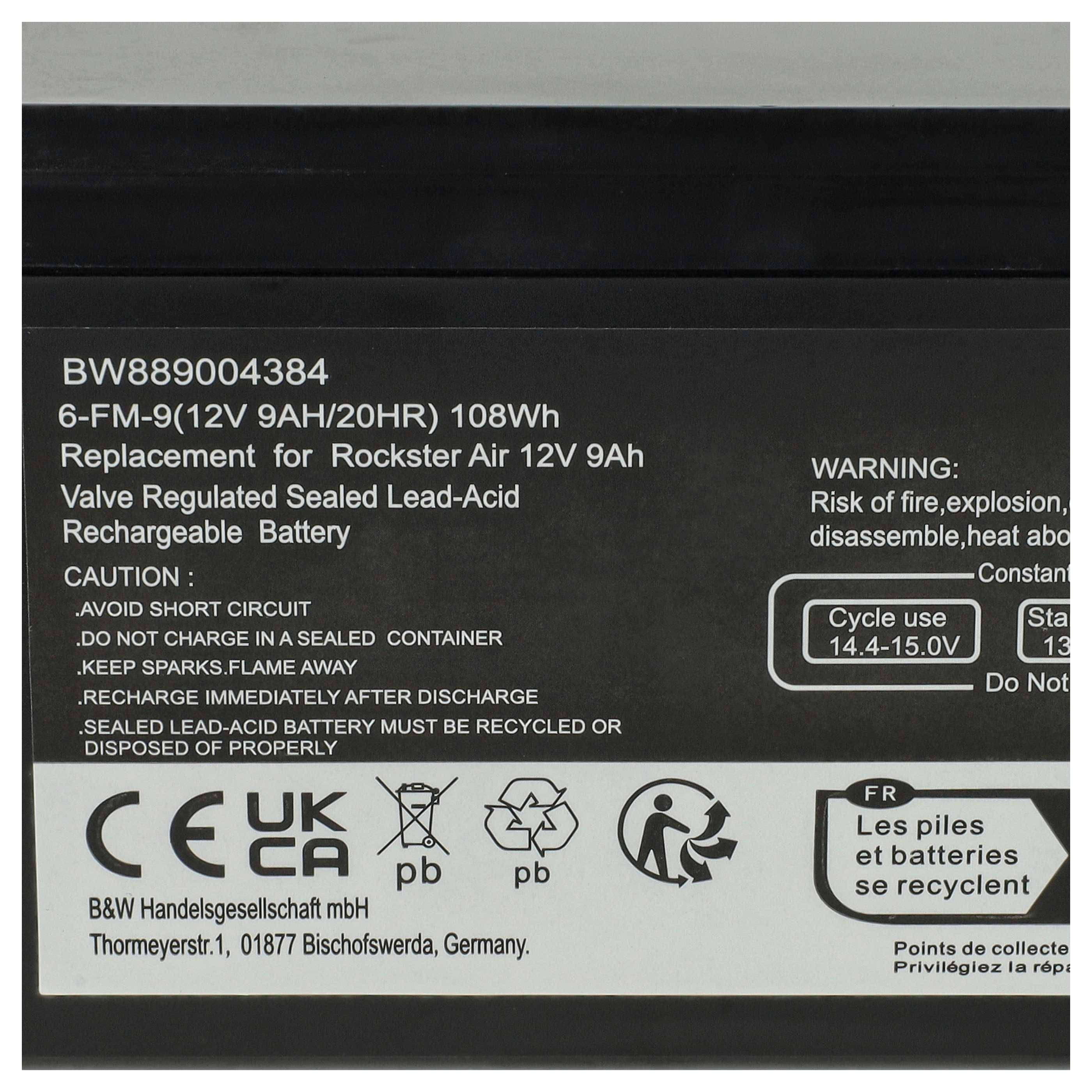 vhbw Akku kompatibel mit Sonnenschein SBH270-12, S312/7 SR SSB SBH300-12 USV (9000 mAh, 12 V, AGM)
