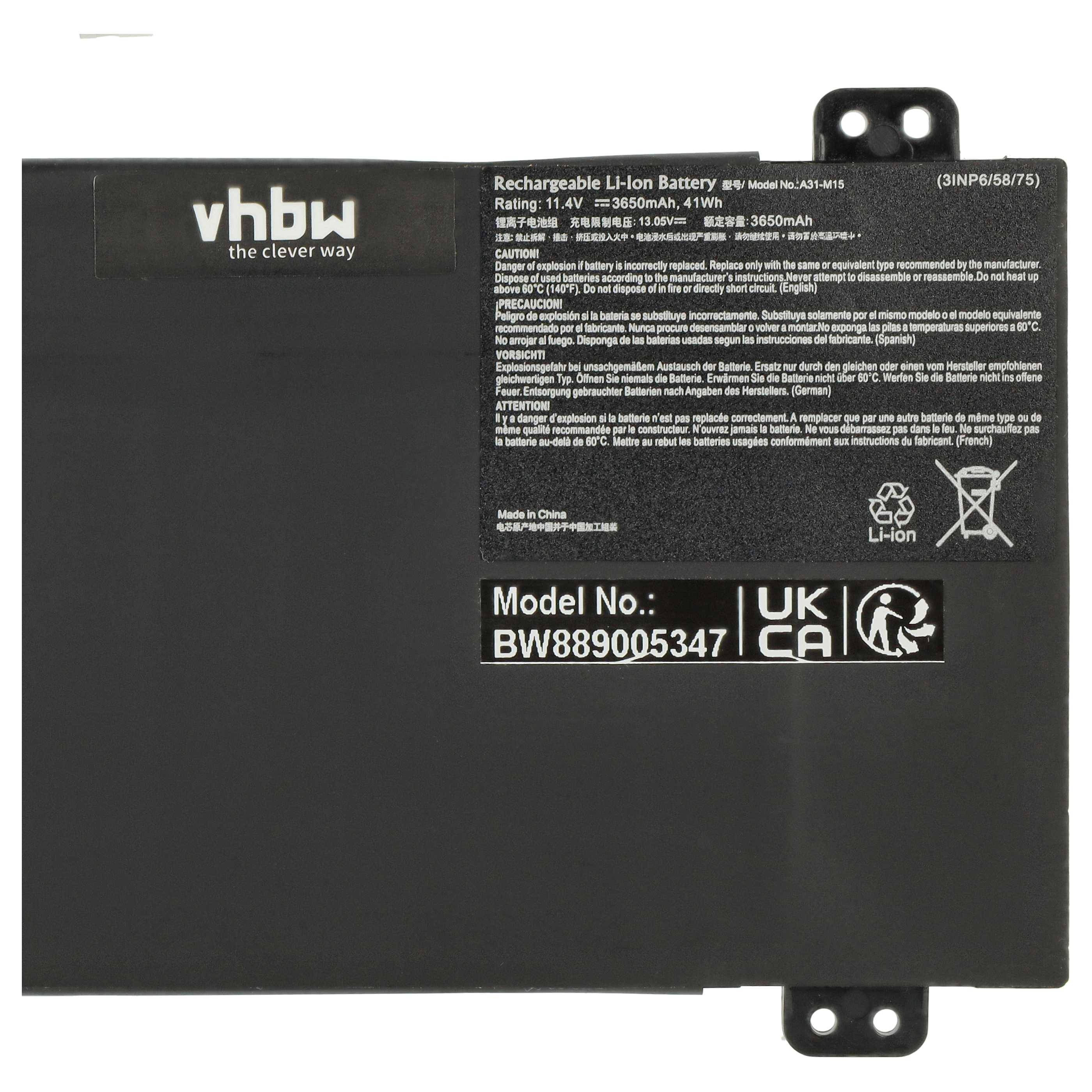vhbw Akku kompatibel mit MaiBen Xiaomai 6S, 6C, 6A, 6 Pro, Plus Notebook (3650 mAh, 11,4 V, Li-Ion)