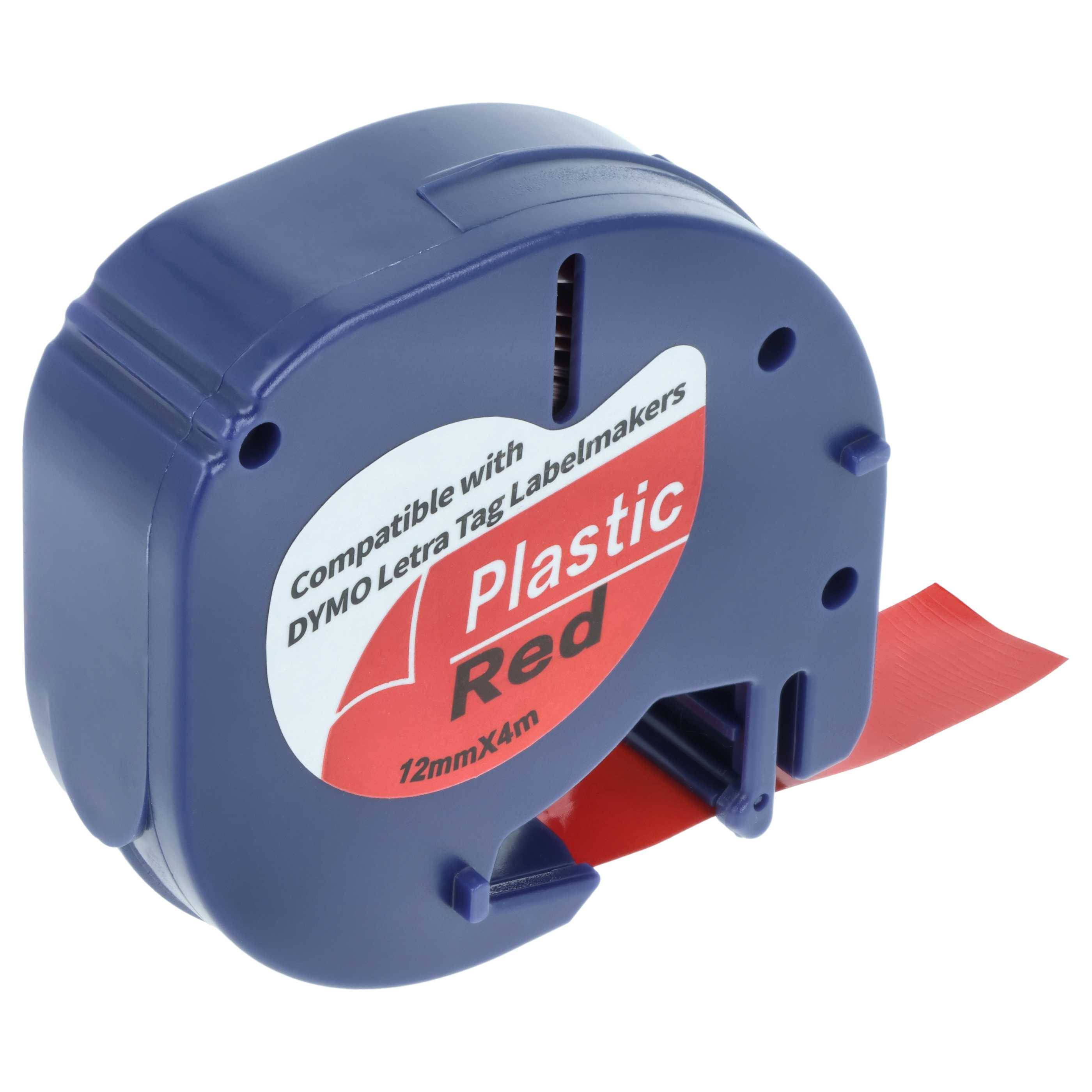 vhbw Schriftband-Kassette kompatibel mit Dymo LetraTag XR | XM Etiketten-Drucker 4m x 12mm Schwarz auf Rot