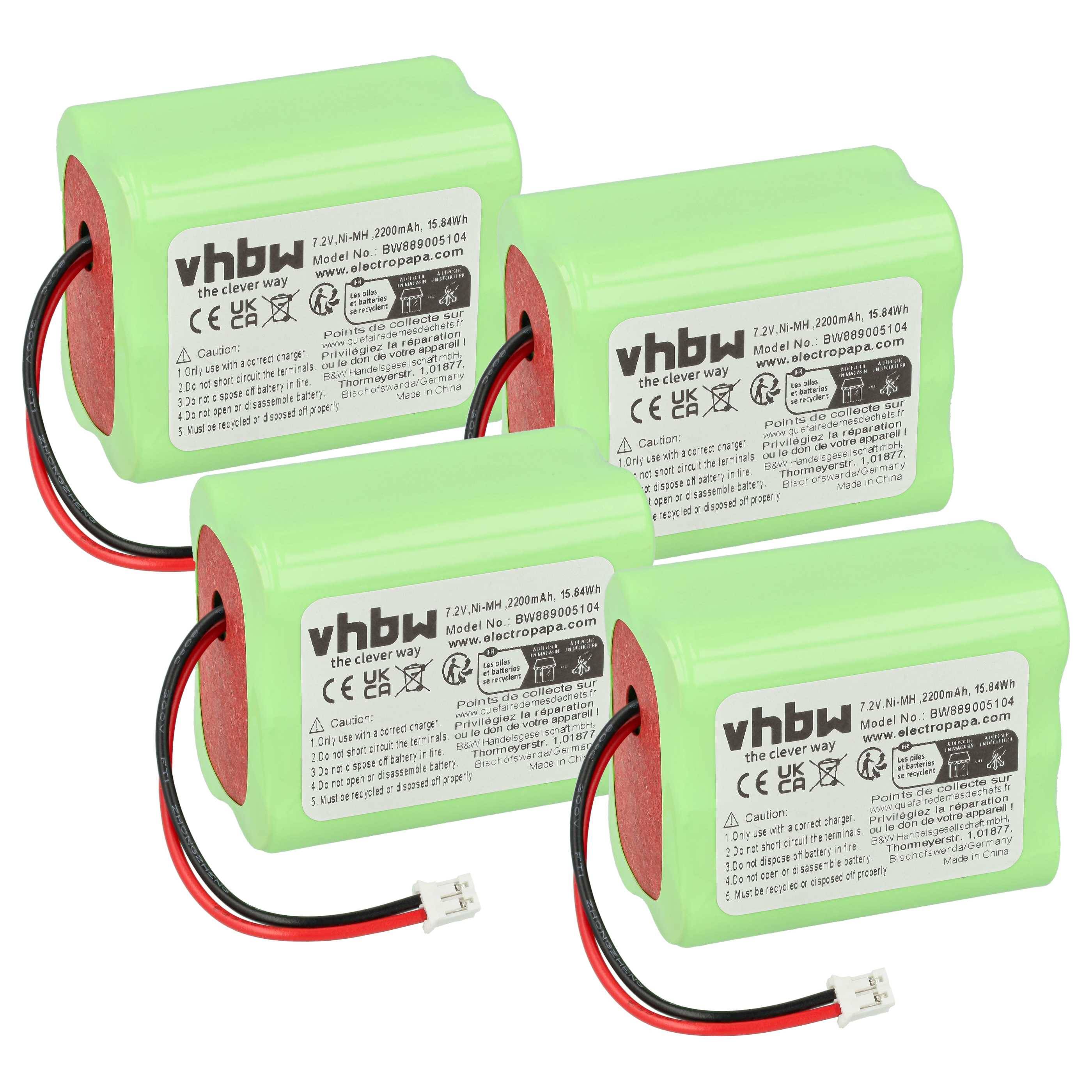 vhbw 4x Akku kompatibel mit Ape Labs LightCan SE, LightCan, LightCan V2 LED-Scheinwerfer, Akku-Lampe (2200 mAh, 7,2 V, NiMH)