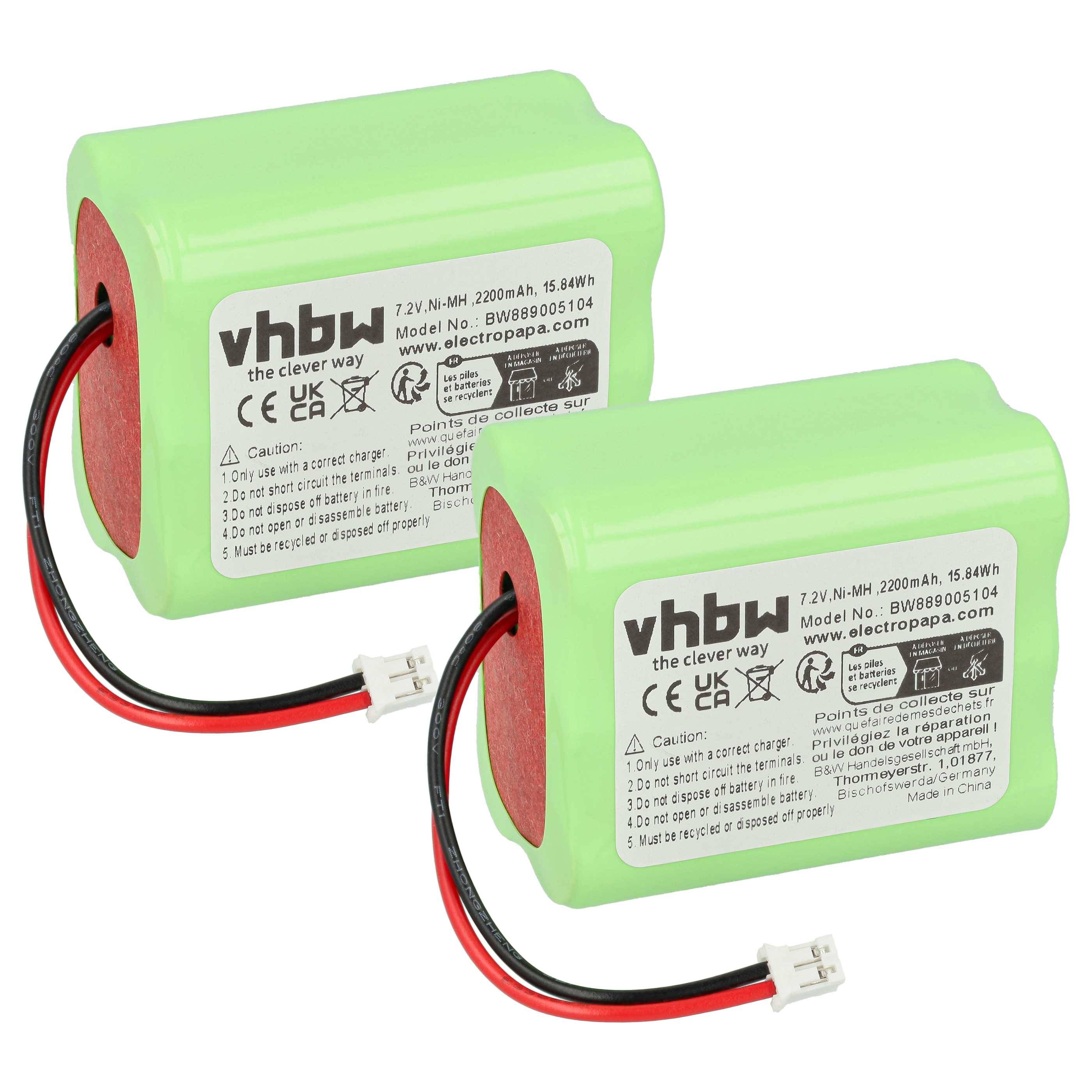 vhbw 2x Akku kompatibel mit Ape Labs LightCan SE, LightCan, LightCan V2 LED-Scheinwerfer, Akku-Lampe (2200 mAh, 7,2 V, NiMH)