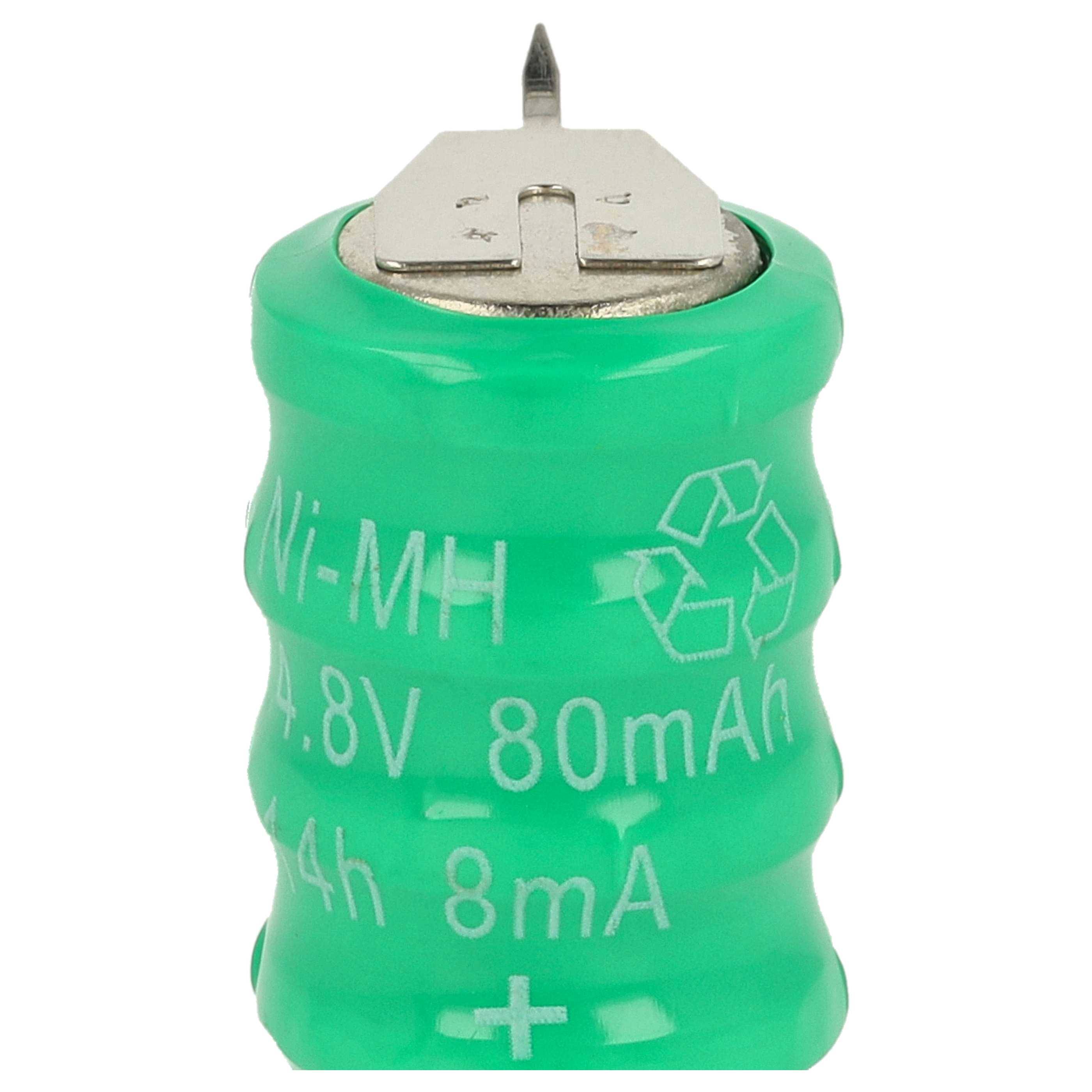 vhbw 10x NiMH Ersatz Knopfzellen-Akku Typ V80H 3-Pins 80mAh 4,8V kompatibel mit Modellbau-Akkus, Solar-Leuchten uvm.