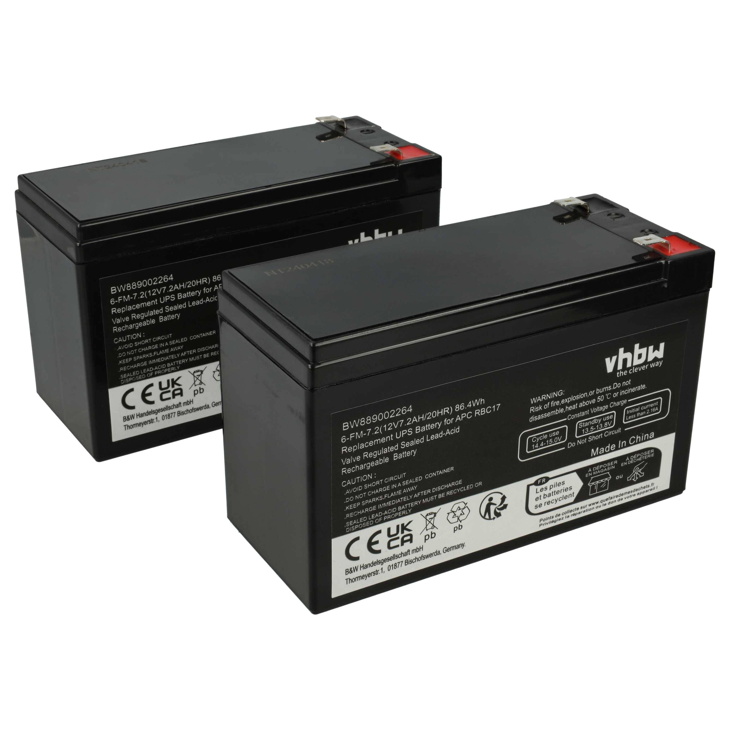 Zwei schwarze wiederaufladbare Ersatzbatterien mit gedruckten Etiketten, gezeigt auf weißem Hintergrund.