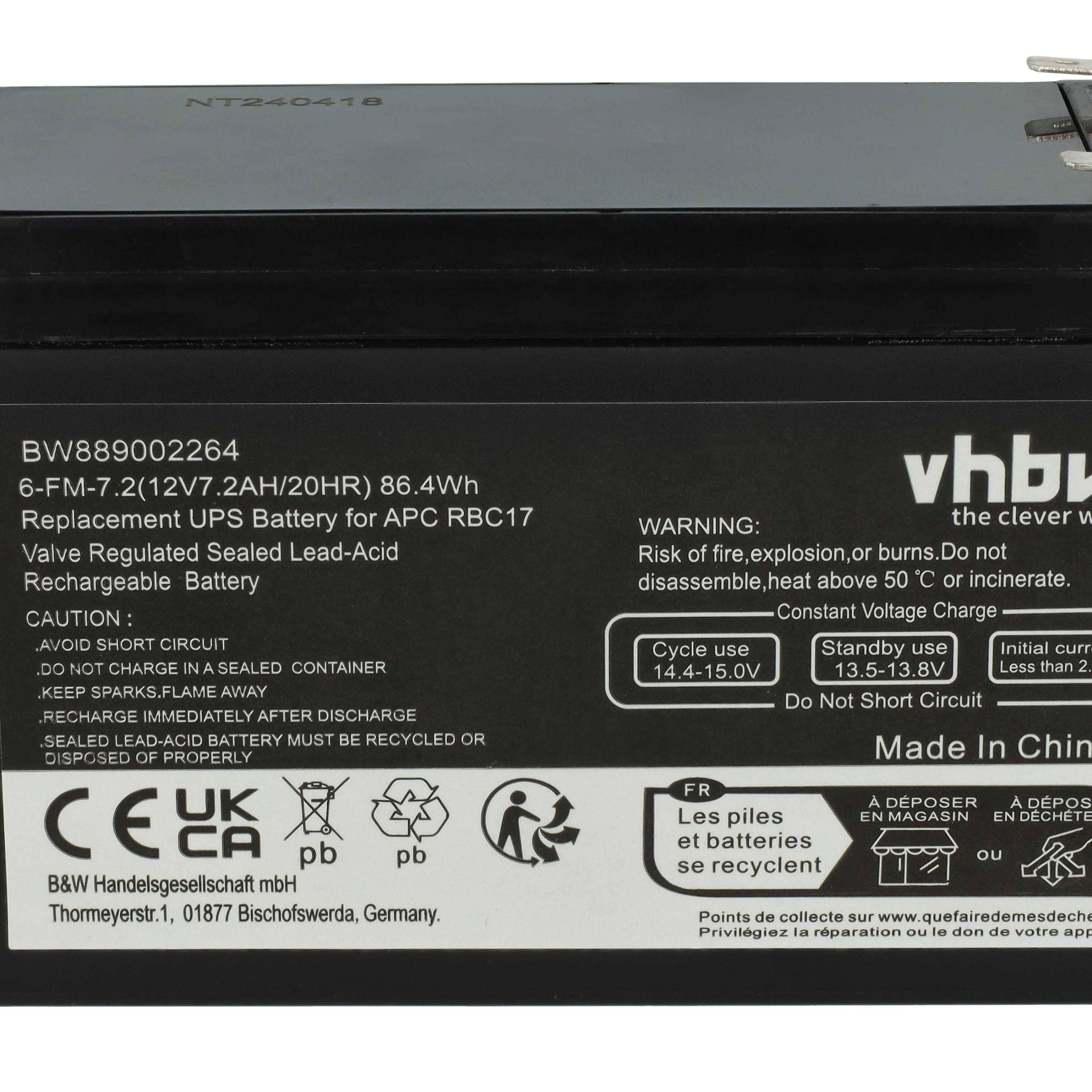 vhbw 2x Akku kompatibel mit APS 21307TX, 2130R1X, 21301TX, 21302TX, 39Y8902, 39Y8903, 2130R2X, 2130R7X, 39Y8904 USV (7200 mAh, 12 V, AGM)