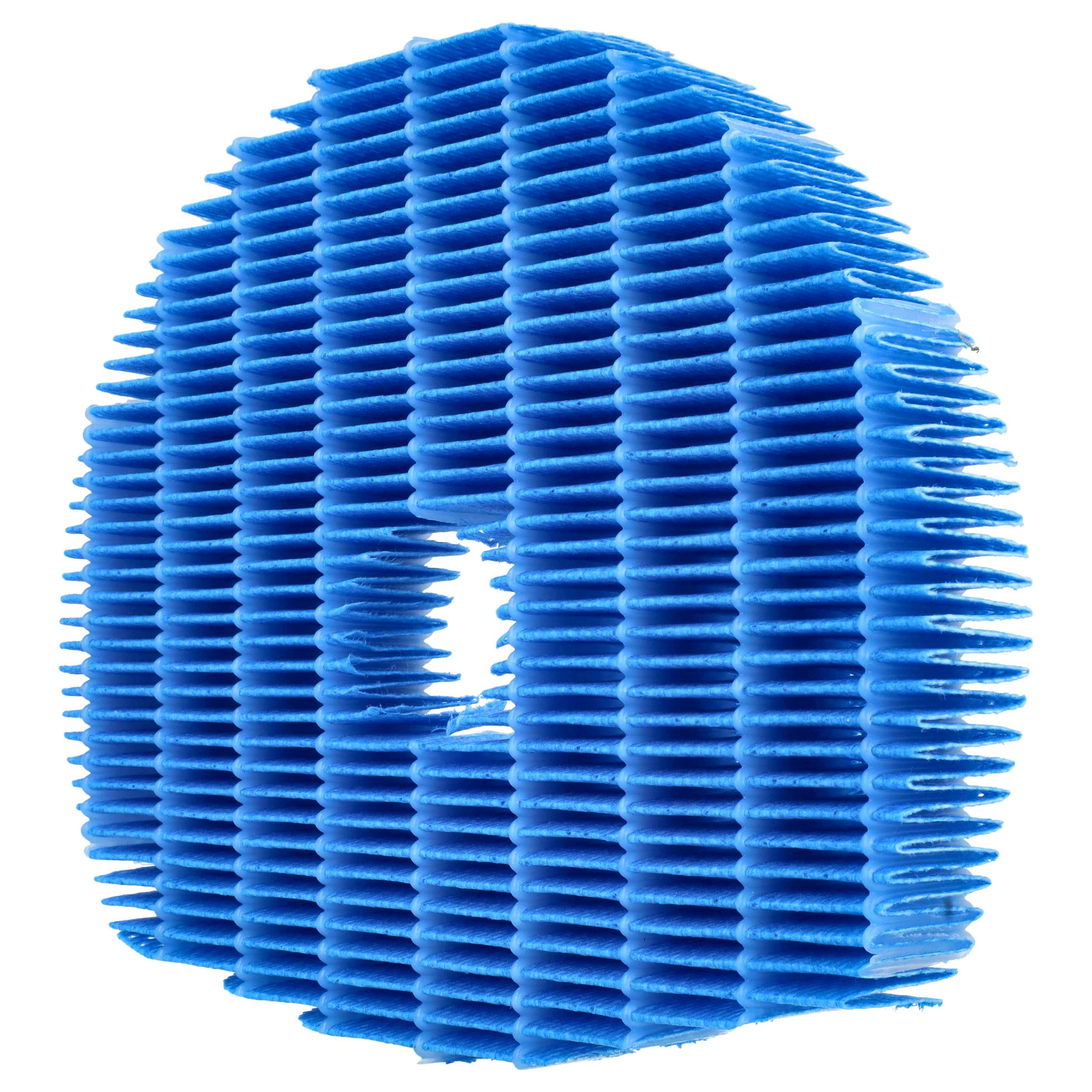 Blauer zylindrischer Luftfilter für Lüftungsanlagen mit gefalteten Lamellen und einer zentralen Öffnung, isoliert auf weißem Hintergrund.