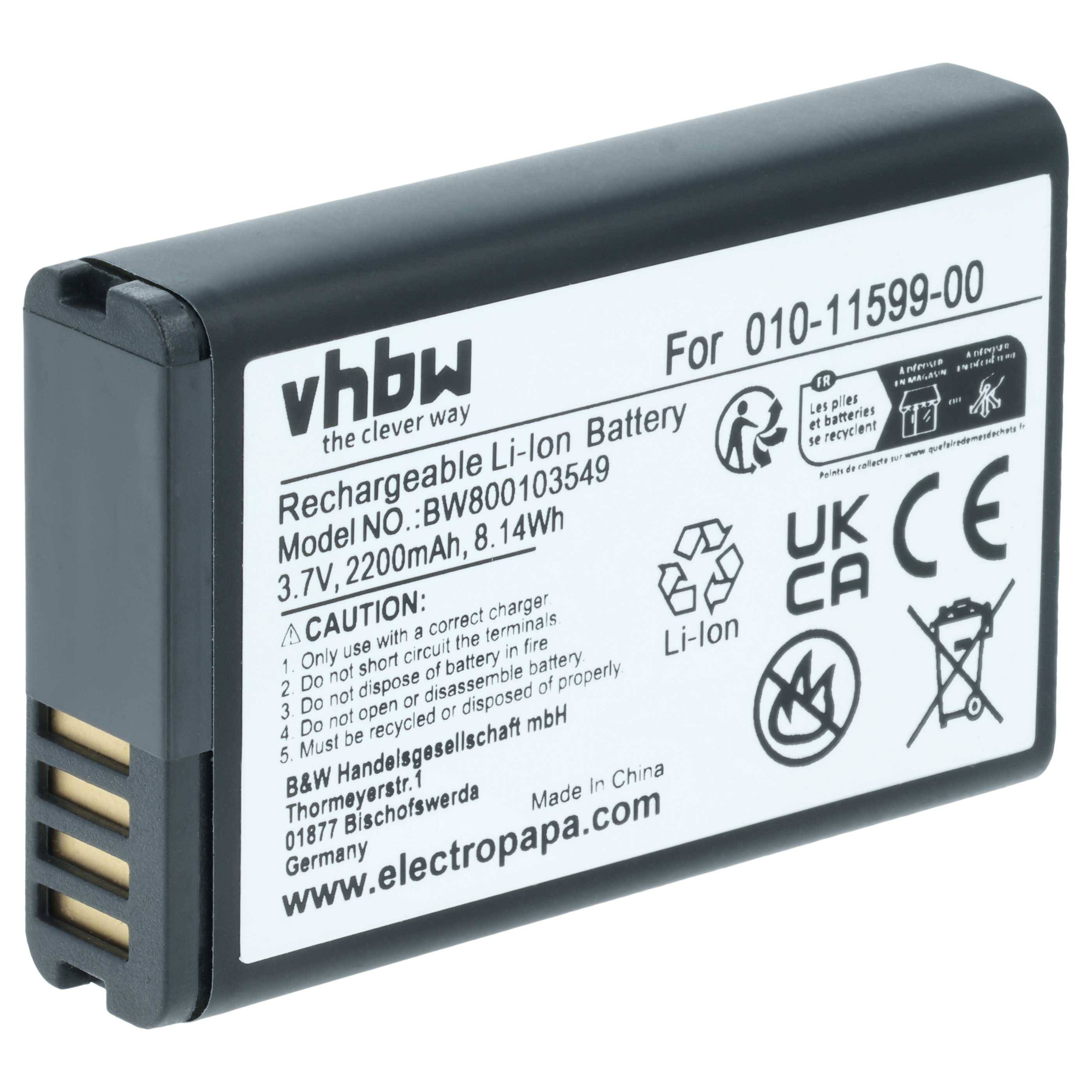 vhbw Akku Ersatz für Garmin 010-11654-03, 010-11599-00 für GPS Navigation Navi (2200 mAh, 3,7 V, Li-Ion)