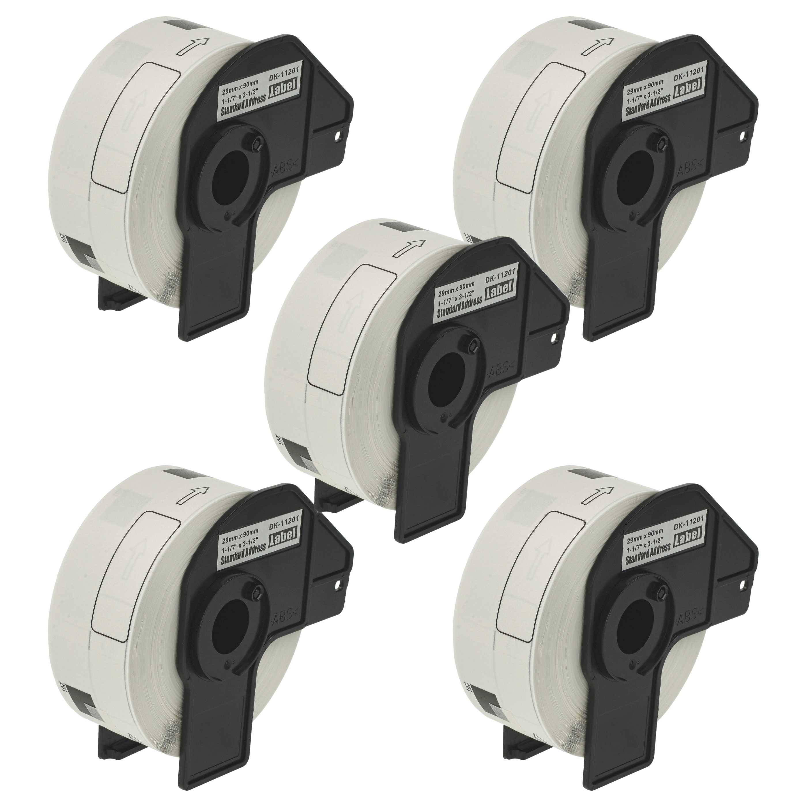 vhbw 5x Etiketten-Rolle mit Halter 29mm x 90mm (400 Etiketten) kompatibel mit Brother PT QL-710W, QL-710WSP Etiketten-Drucker - Premium