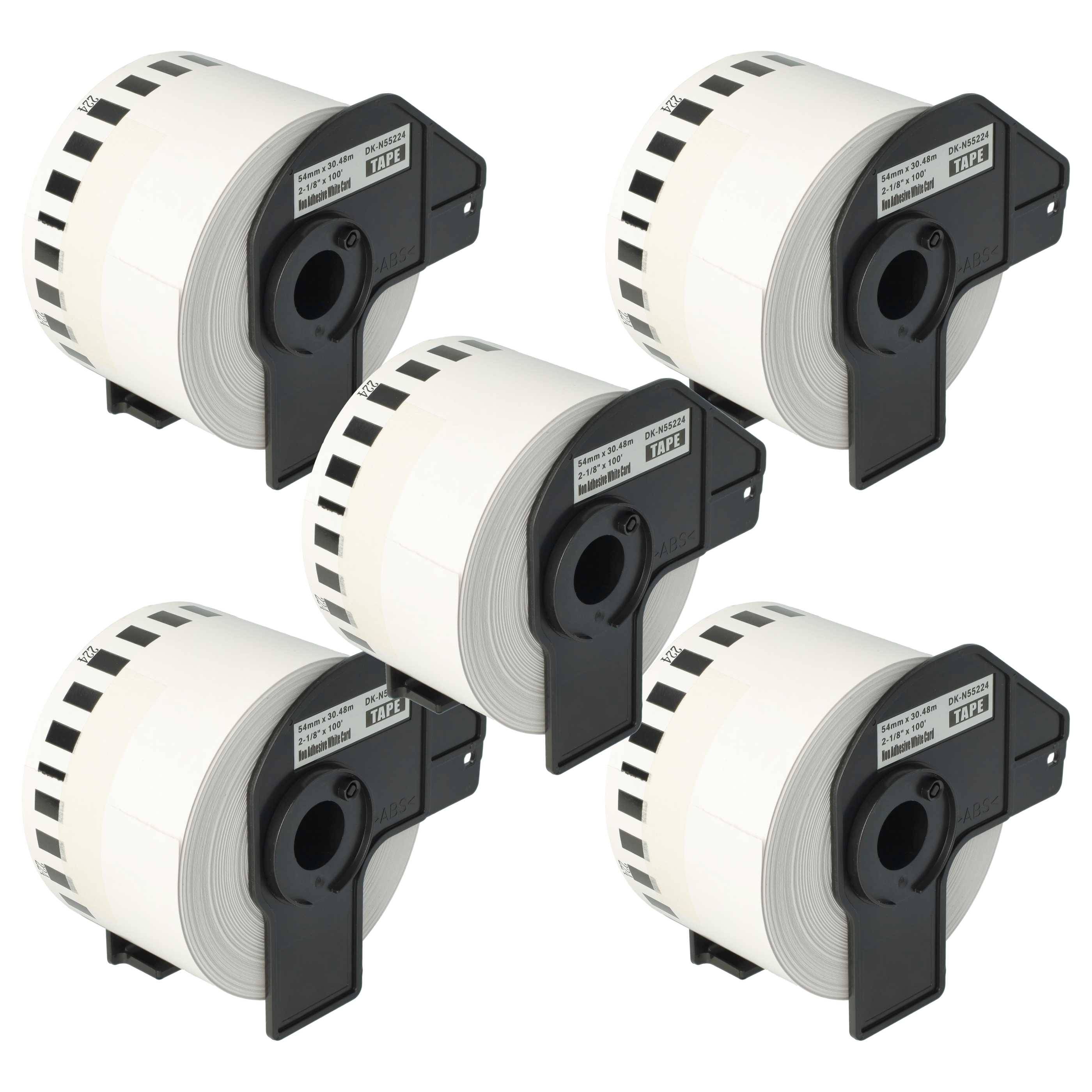 vhbw 5x Etiketten-Rolle mit Halter 54mm x 30,48m kompatibel mit Brother P-Touch QL500BW, QL-570, QL560VP, QL-560, QL-550 Etiketten-Drucker