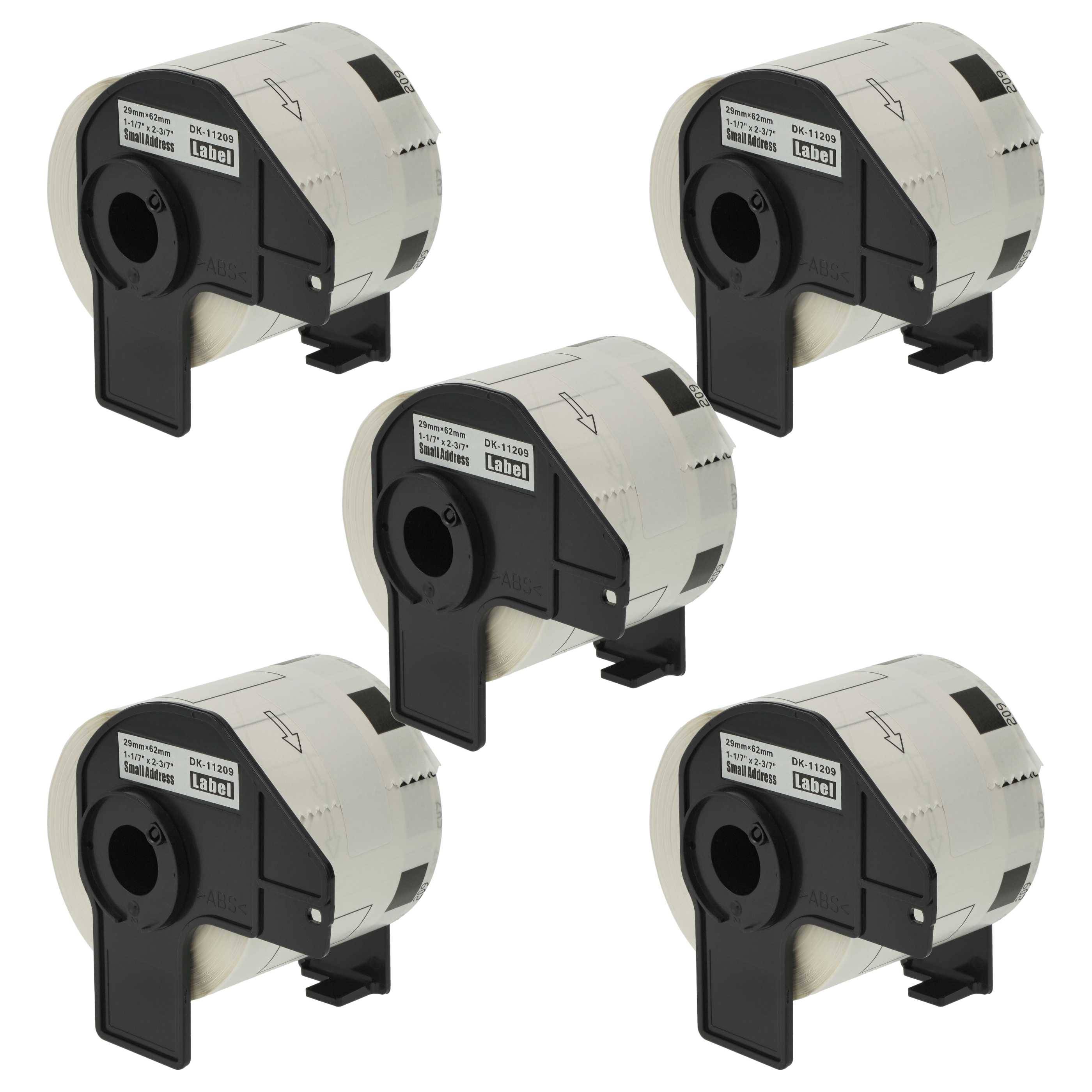 vhbw 5x Etiketten-Rolle mit Halter 62mm x 29mm (800 Etiketten) kompatibel mit Brother PT QL500BW, QL500BS Etiketten-Drucker - Premium
