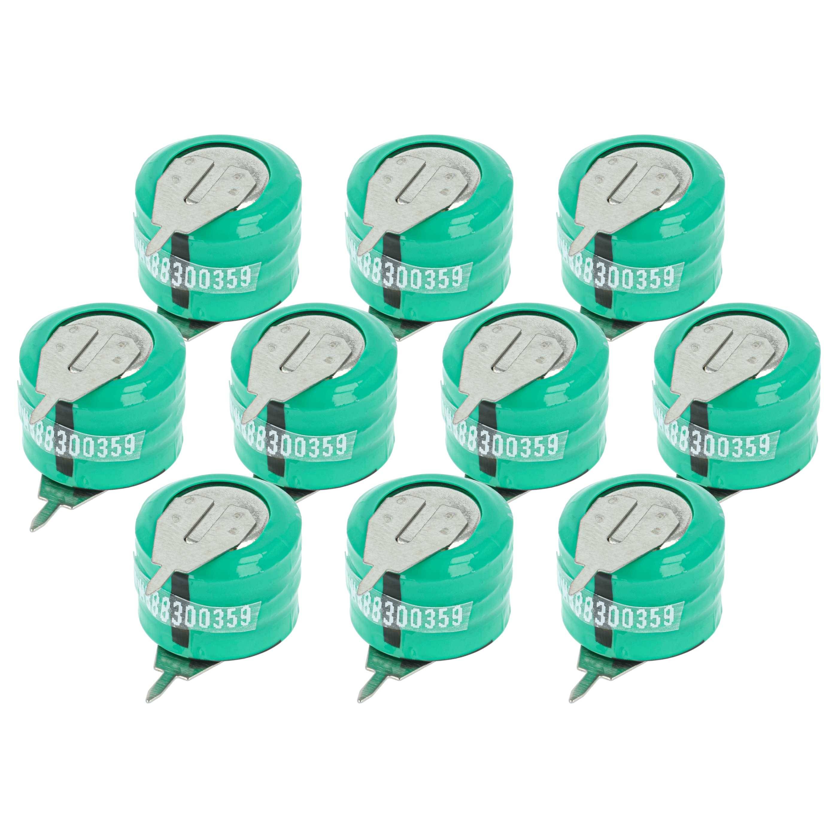 vhbw 10x NiMH Ersatz Knopfzellen-Akku Typ 3/V15H 2-Pins 20mAh 3,6V kompatibel mit Modellbau-Akkus, Solar-Leuchten uvm.