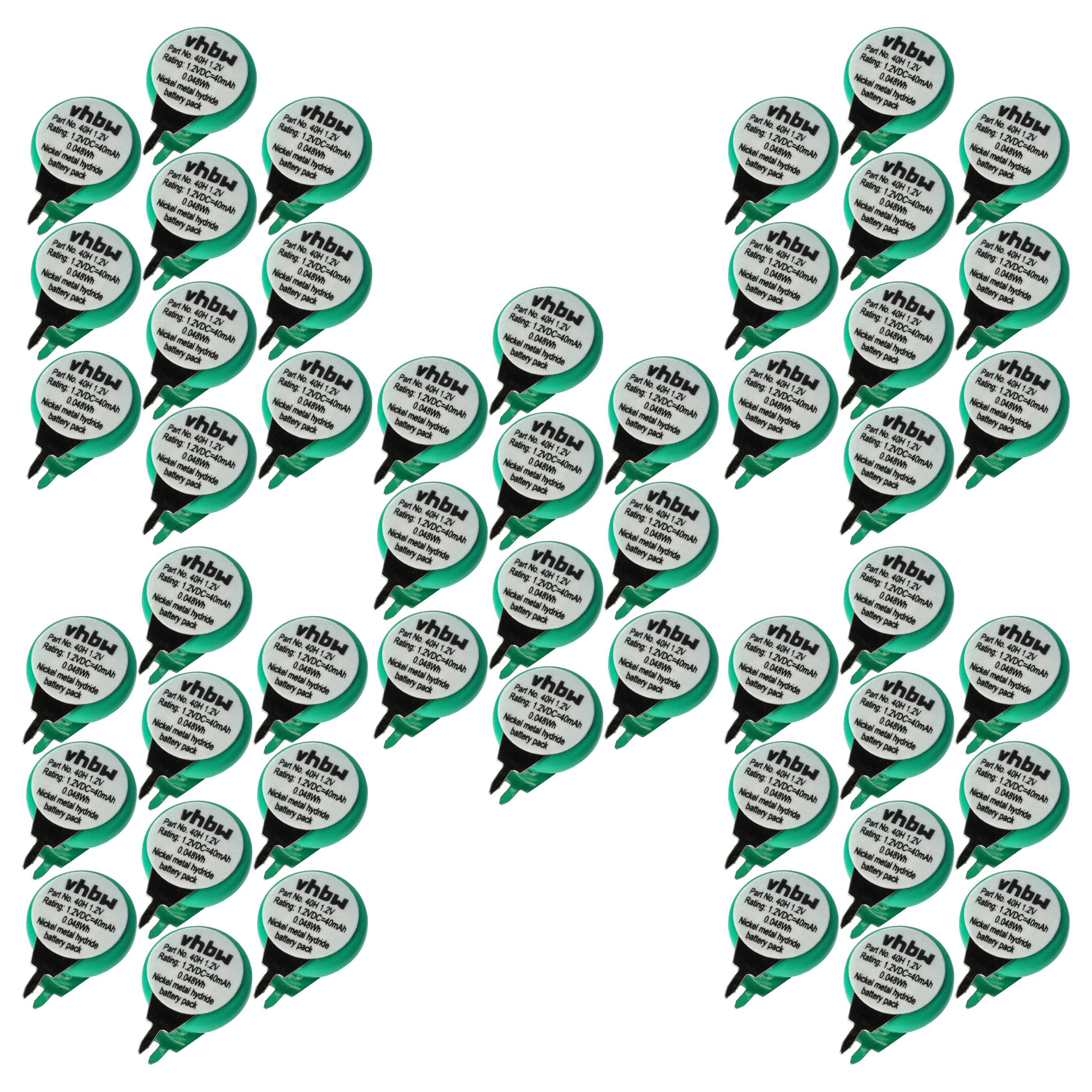 vhbw 50x NiMH Ersatz Knopfzellen-Akku Typ 1/V40H 2-Pins 40mAh 1,2V kompatibel mit Modellbau-Akkus, Solar-Leuchten uvm.