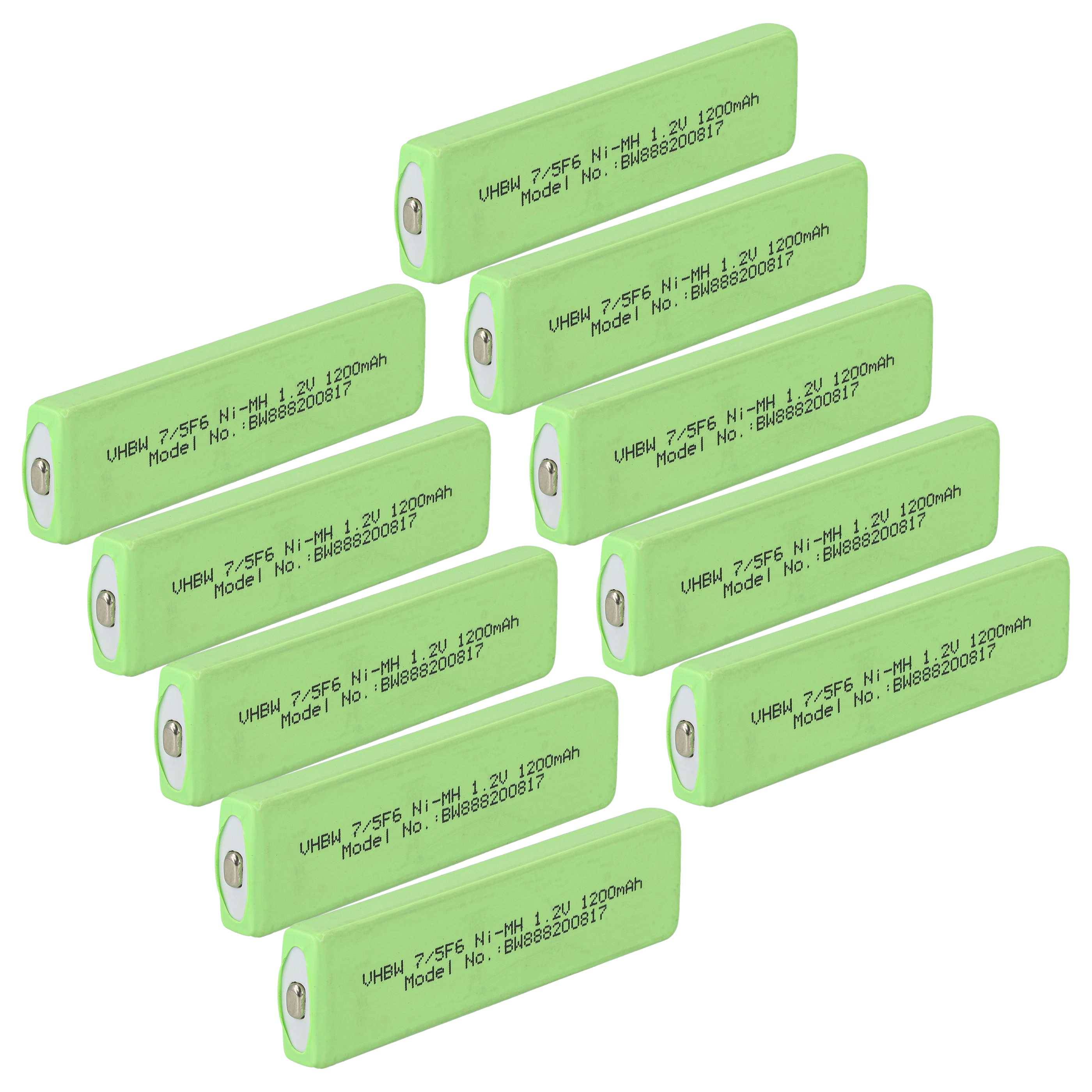 vhbw 10x Akkuzelle kompatibel mit Sony MZ-E909, MZ-E90, MZ-E900, MZ-EP10 CD Player (1100 mAh, 1,2 V, NiMH), Akku 7/5F6, Button Top