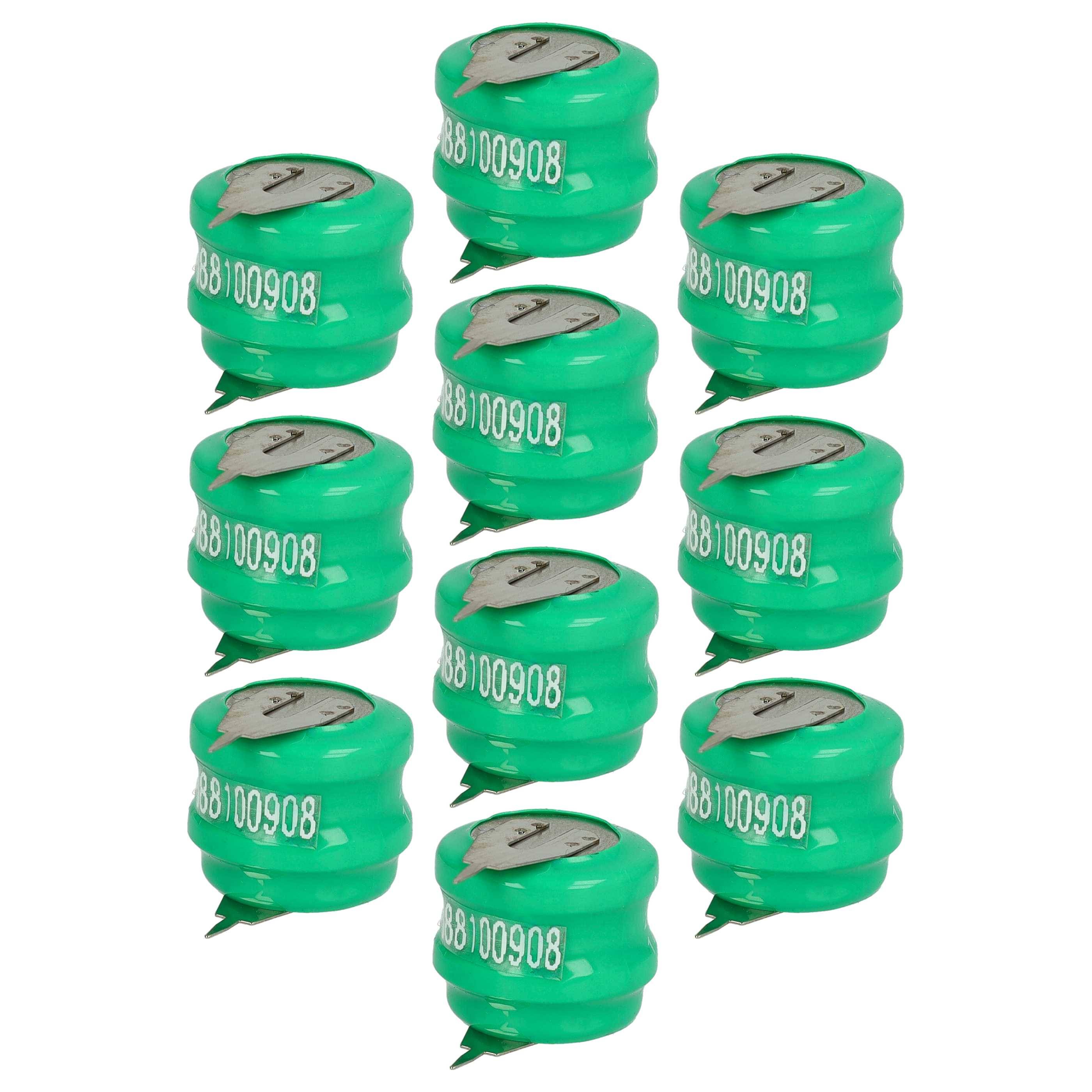 vhbw 10x NiMH Ersatz Knopfzellen-Akku Typ V80H 2-Pins 80mAh 2,4V kompatibel mit Modellbau-Akkus, Solar-Leuchten uvm.