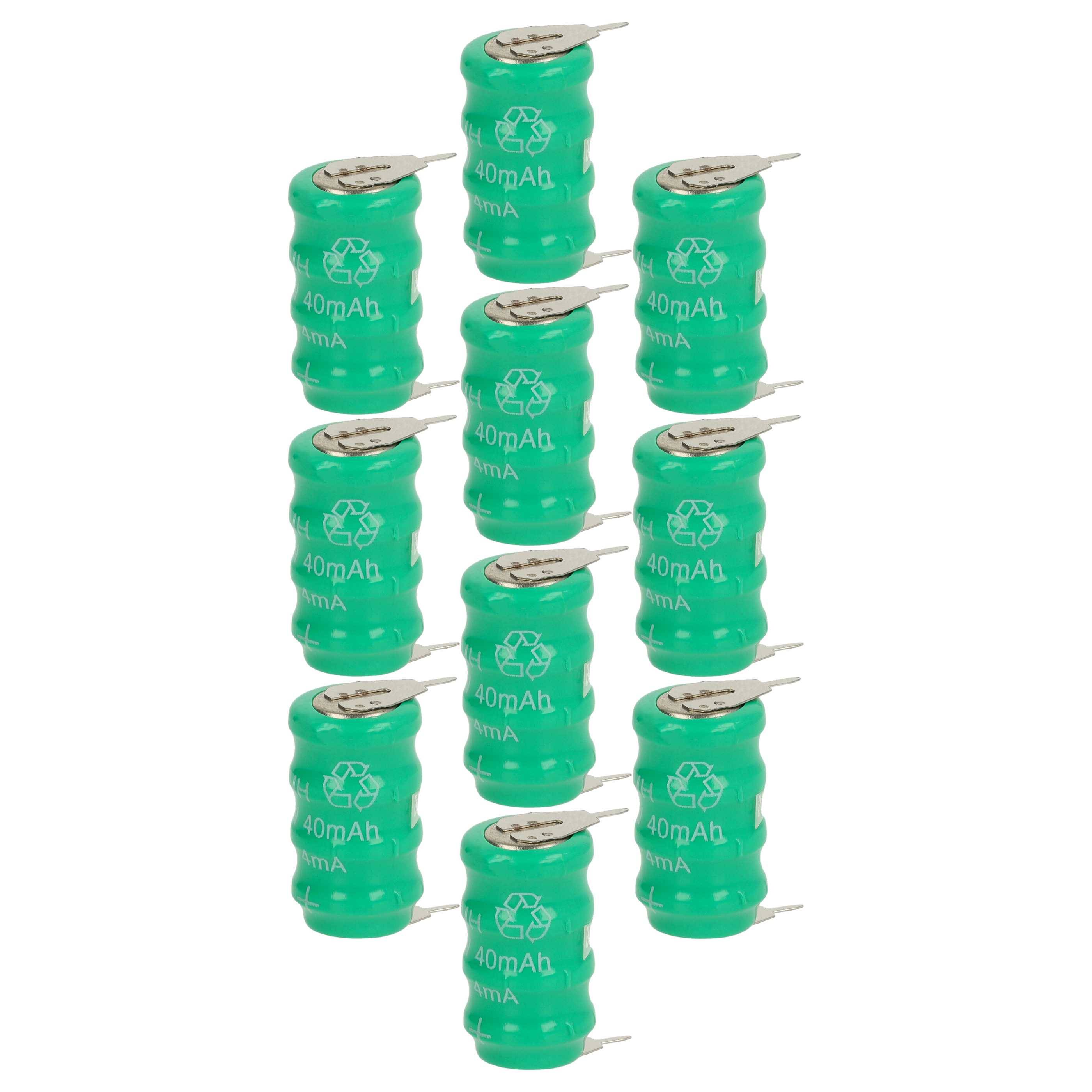 Zehn grüne zylindrische Batterien mit der Aufschrift „40mAh