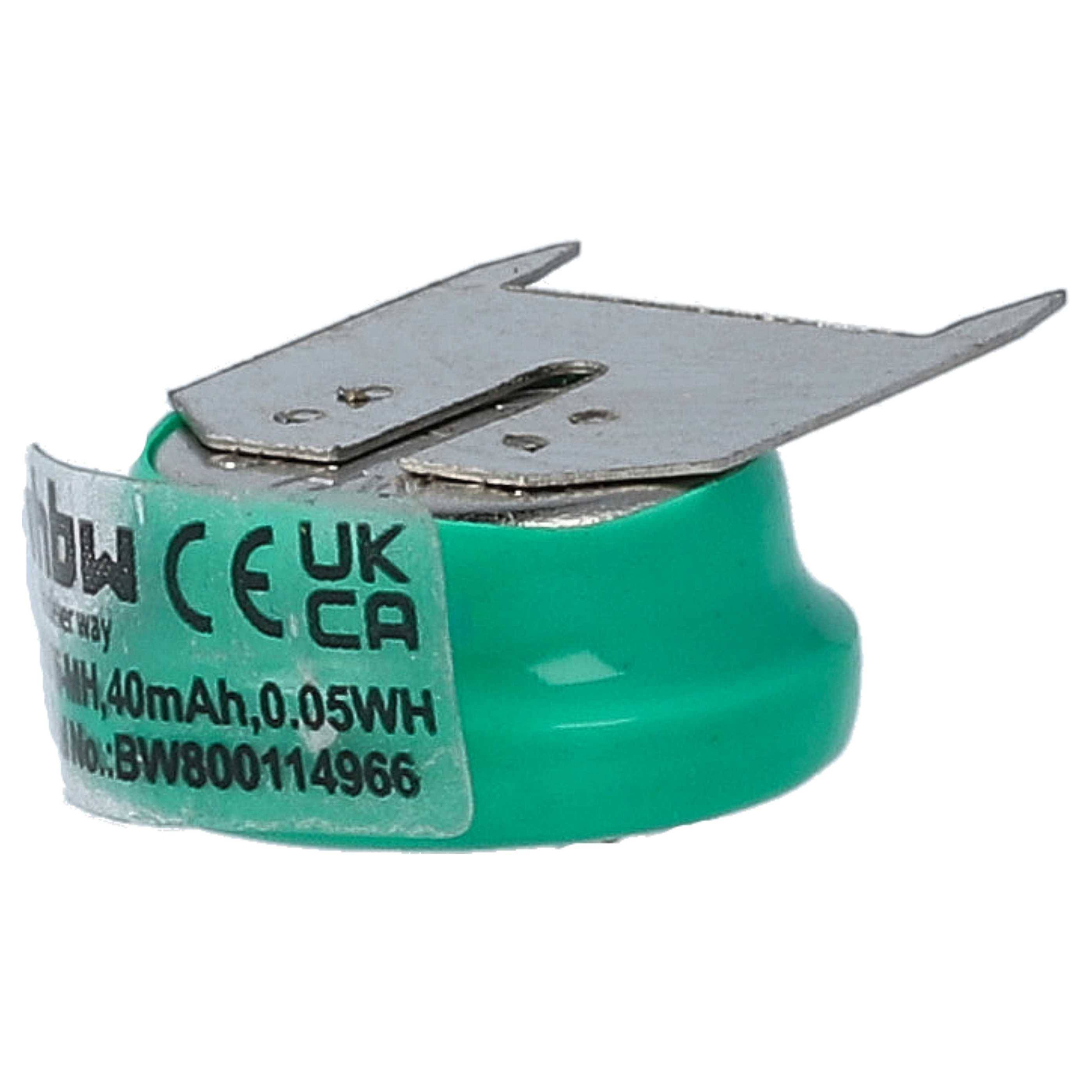 vhbw 100x NiMH Ersatz Knopfzellen-Akku Typ V40H 3-Pins 40mAh 1,2V kompatibel mit Modellbau-Akkus, Solar-Leuchten uvm.