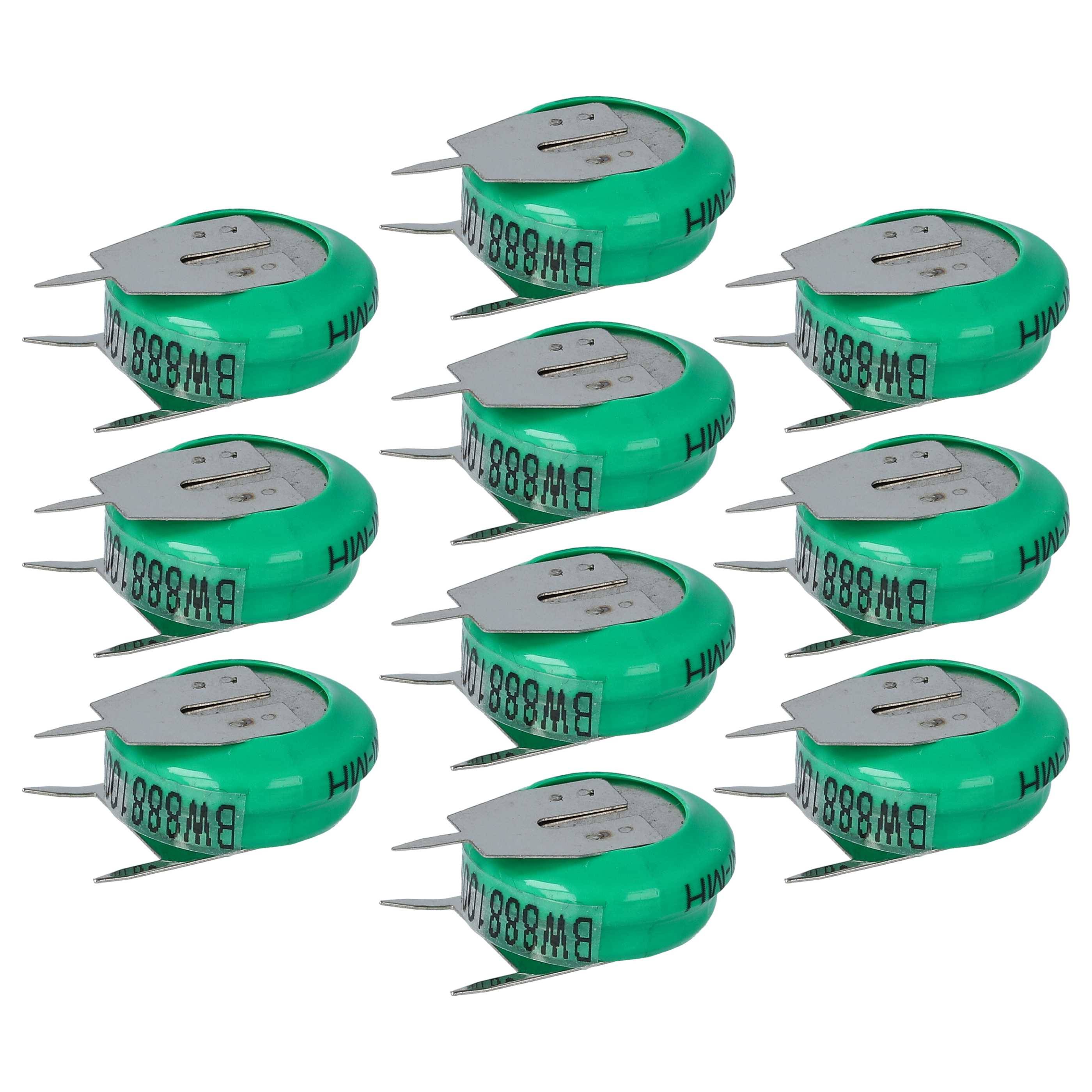 vhbw 10x NiMH Ersatz Knopfzellen-Akku Typ V80H 3-Pins 80mAh 1,2V kompatibel mit Modellbau-Akkus, Solar-Leuchten uvm.
