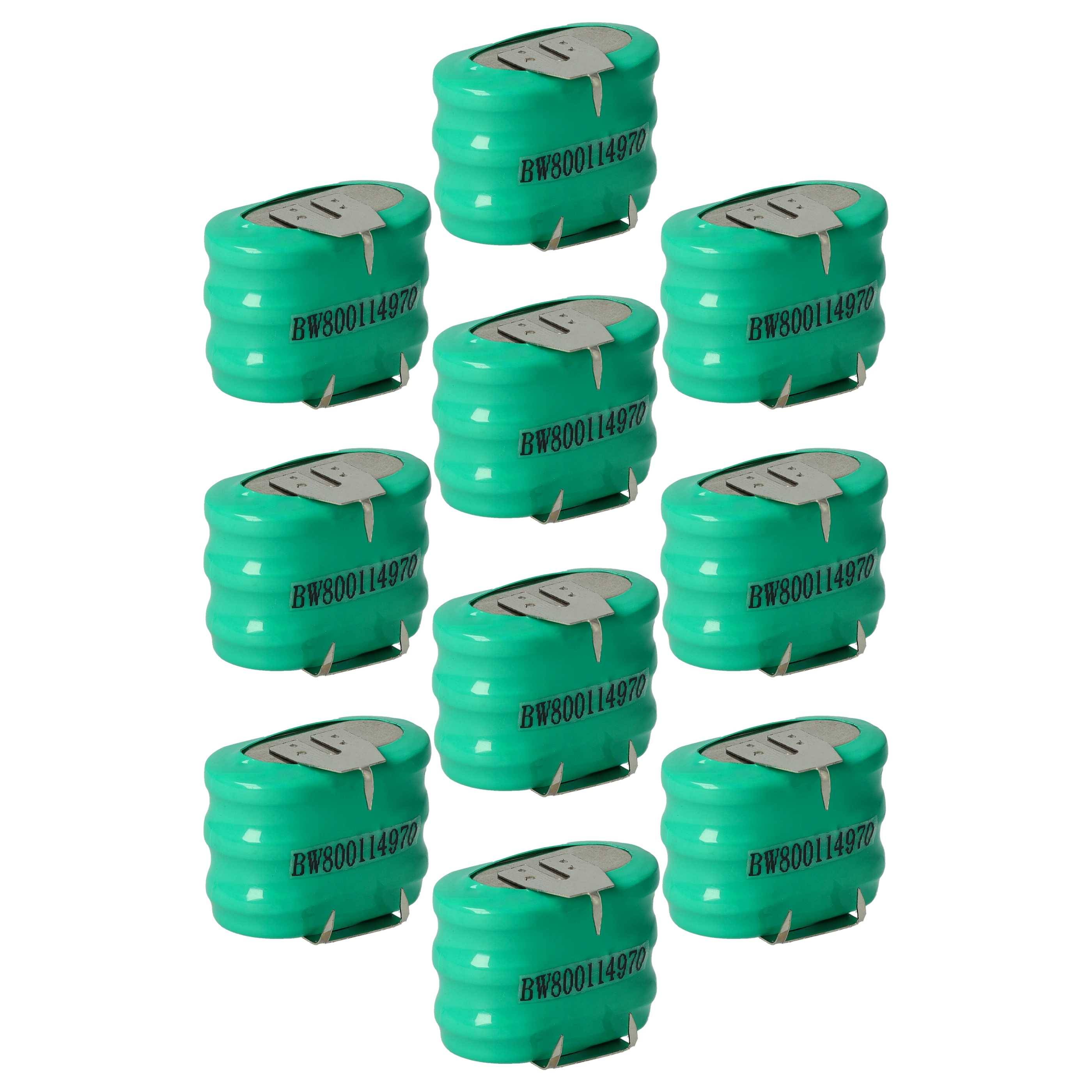 vhbw 10x NiMH Ersatz Knopfzellen-Akku Typ 3/V150H 3-Pins 150mAh 3,6V kompatibel mit Modellbau-Akkus, Solar-Leuchten uvm.