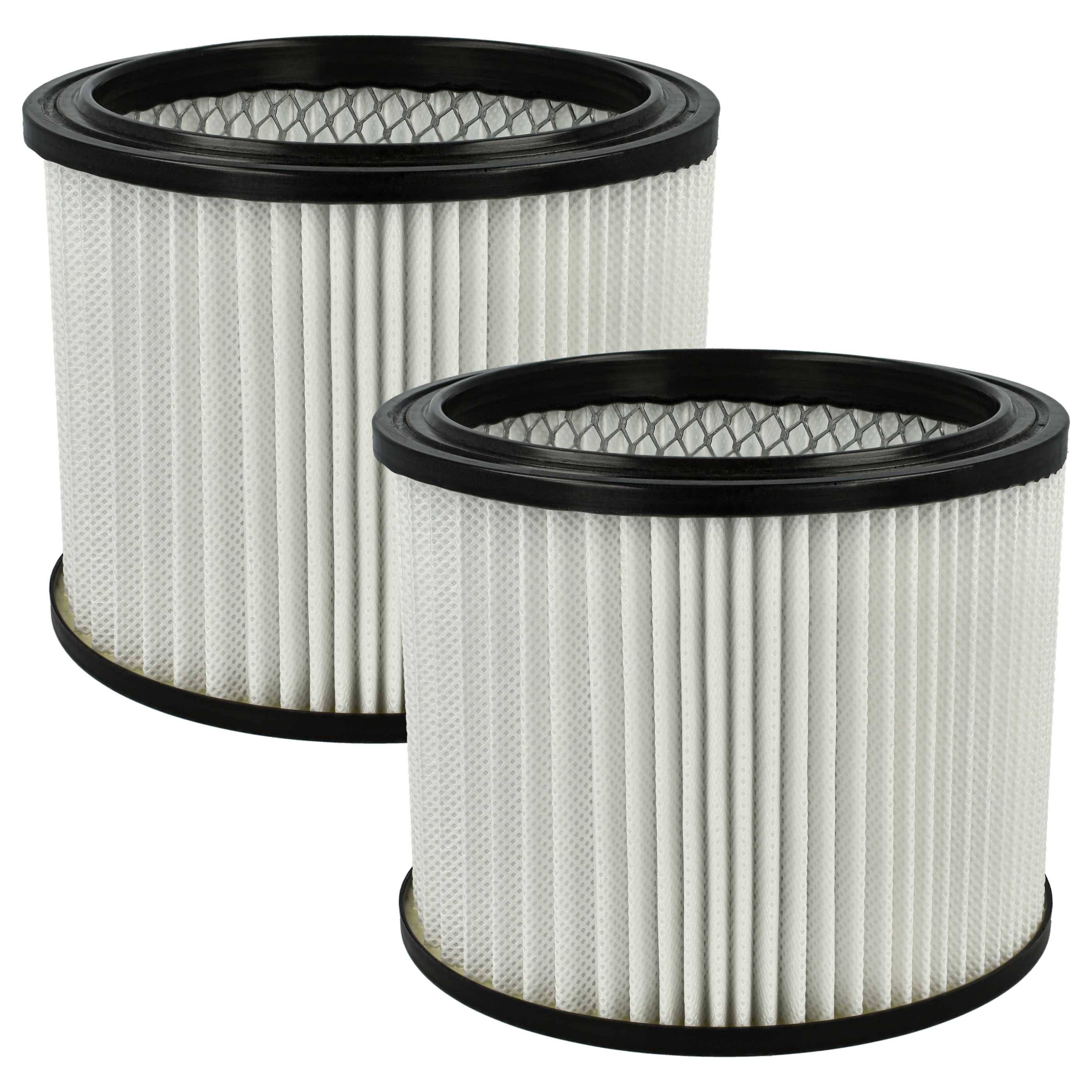 Zwei zylindrische Luftfilter mit gefalteter weißer Filtermembran und schwarzen Rahmen, vor einem einfarbigen Hintergrund präsentiert.