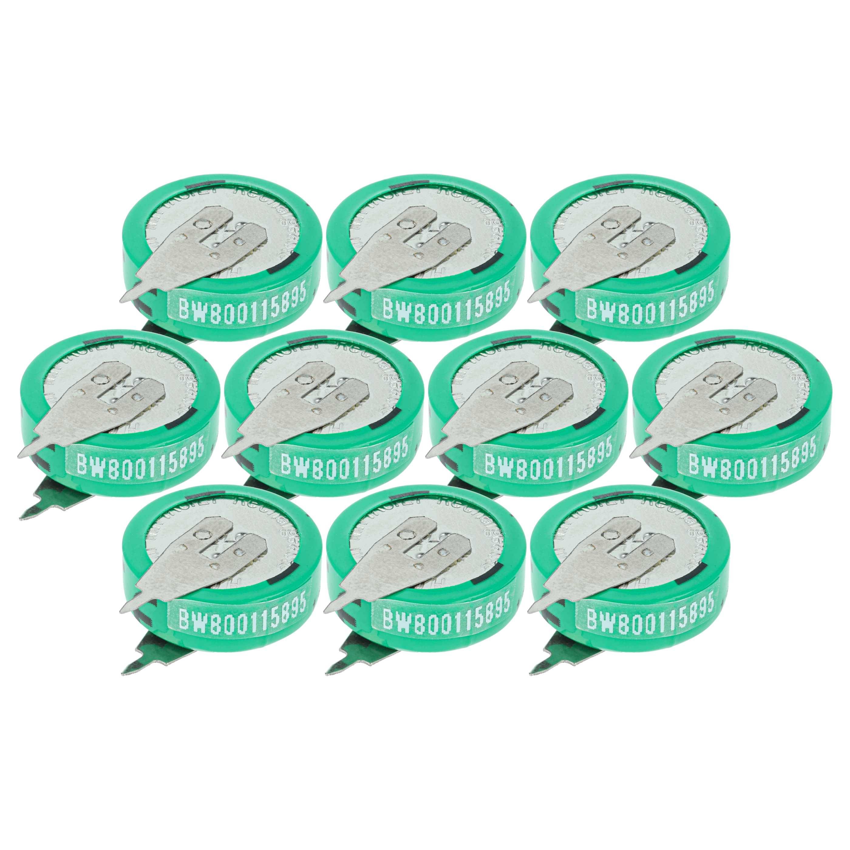 vhbw 10x NiMH Ersatz Knopfzellen-Akku Typ 1/V80H 2-Pins 80mAh 1,2V kompatibel mit Modellbau-Akkus, Solar-Leuchten uvm.