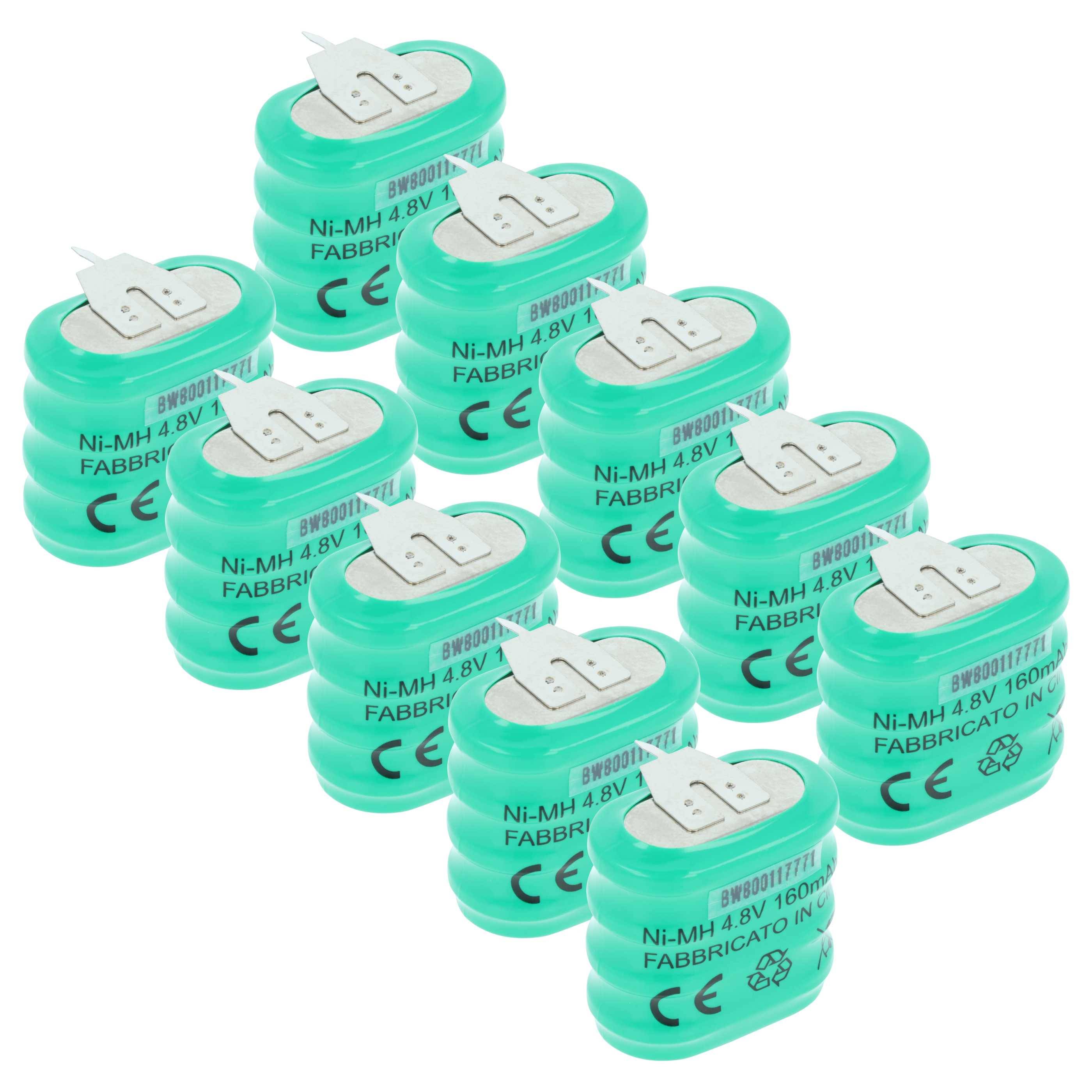 vhbw 10x NiMH Ersatz Knopfzellen-Akku Typ 4/V150H 3-Pins 150mAh 4,8V kompatibel mit Modellbau-Akkus, Solar-Leuchten uvm.