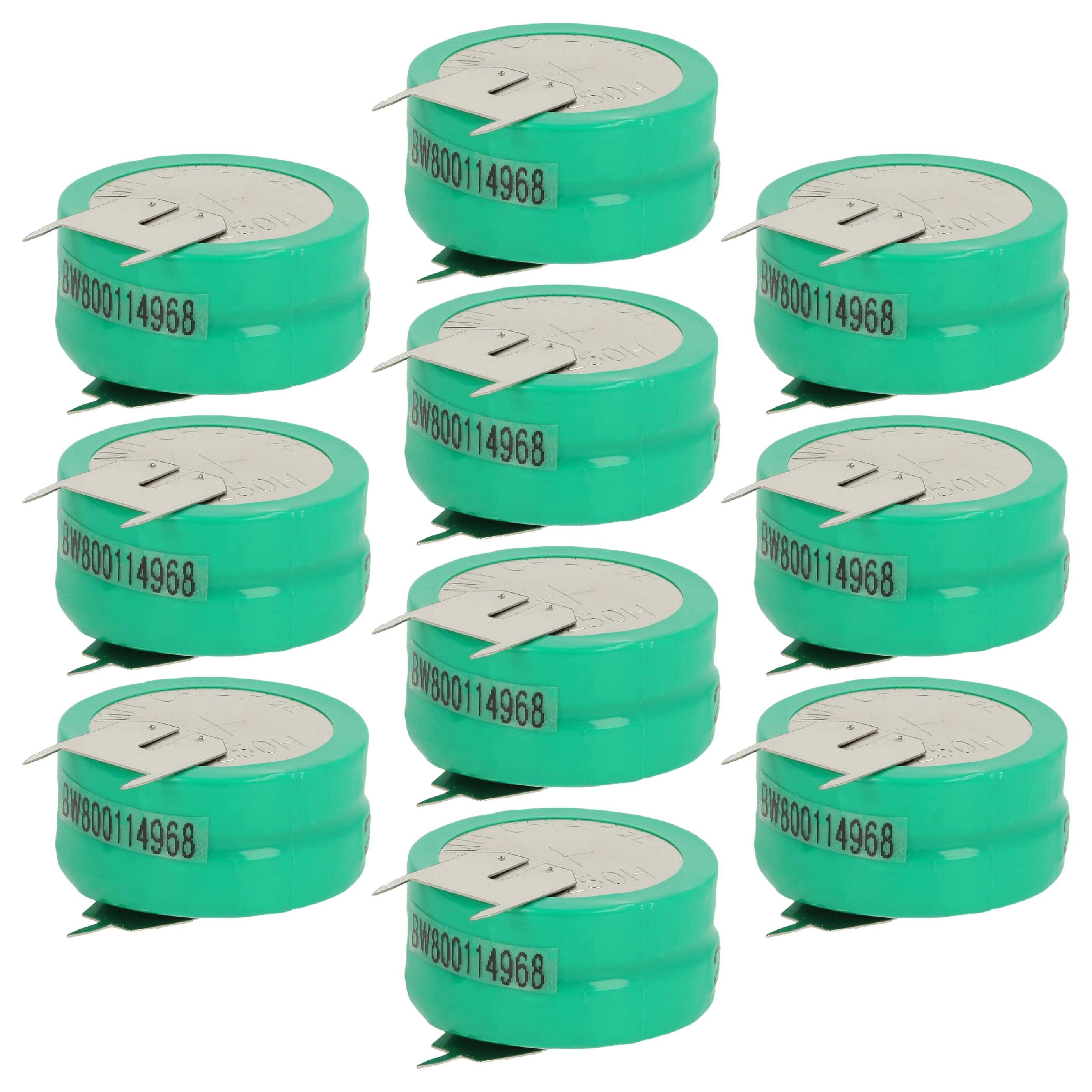 vhbw 10x NiMH Ersatz Knopfzellen-Akku Typ 2/V250H 3-Pins 250mAh 2,4V kompatibel mit Modellbau-Akkus, Solar-Leuchten uvm.