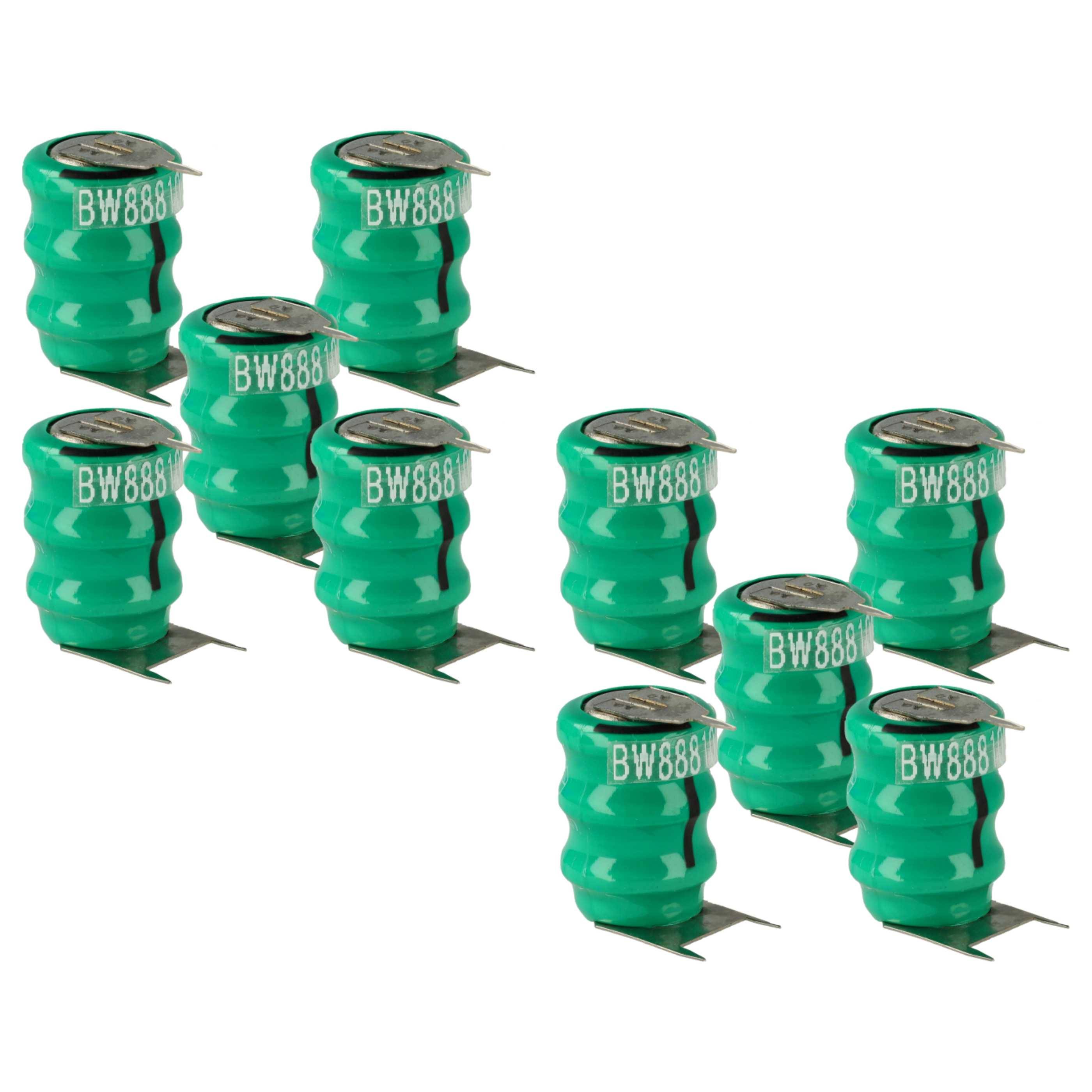 vhbw 10x NiMH Ersatz Knopfzellen-Akku Typ V40H 3-Pins 40mAh 3,6V kompatibel mit Modellbau-Akkus, Solar-Leuchten uvm.