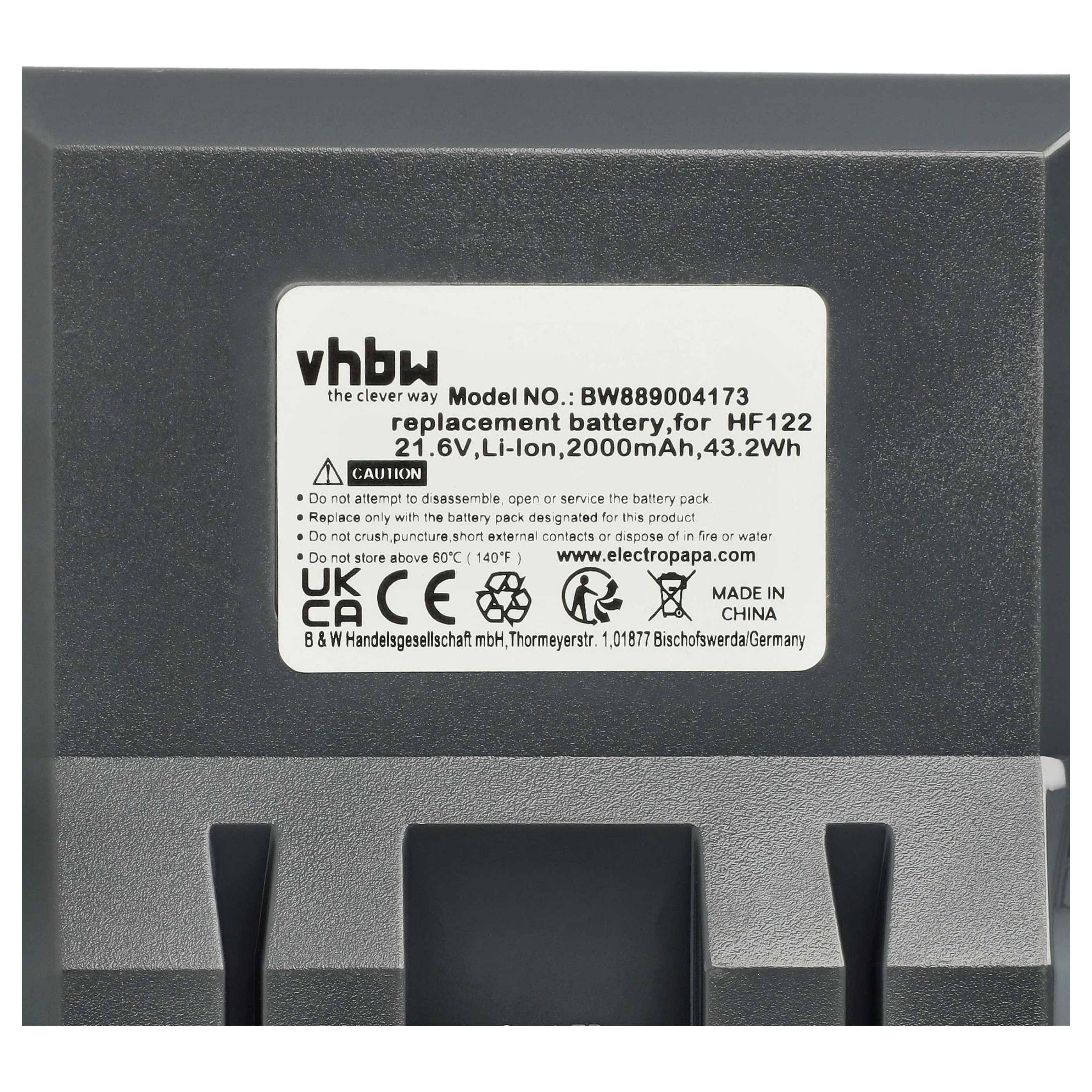 vhbw Akku Ersatz für Hoover B012, 35602208 für Home Cleaner Heimroboter Schwarz (2000 mAh, 21,6 V, Li-Ion)