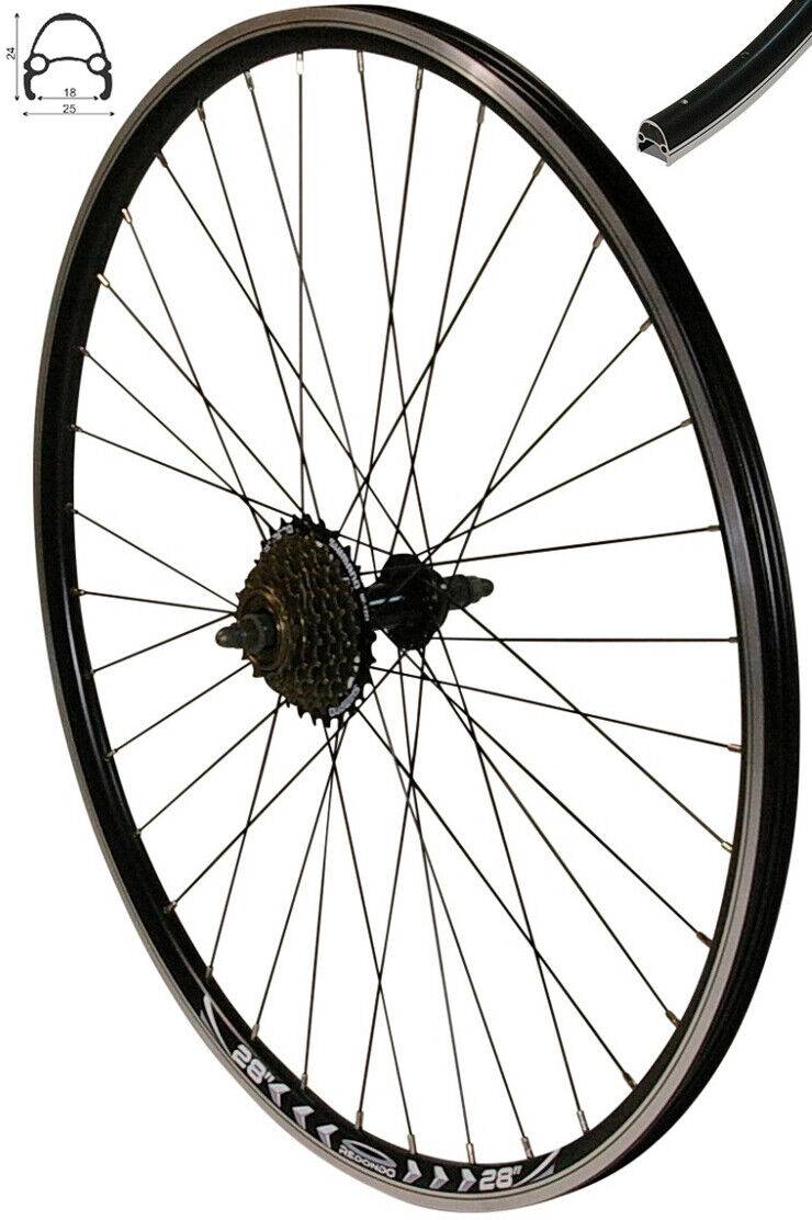 REDONDO 28 Zoll Hinterrad Laufrad Hohlkammer V-Prof Felge + 7-fach Kranz Schwarz