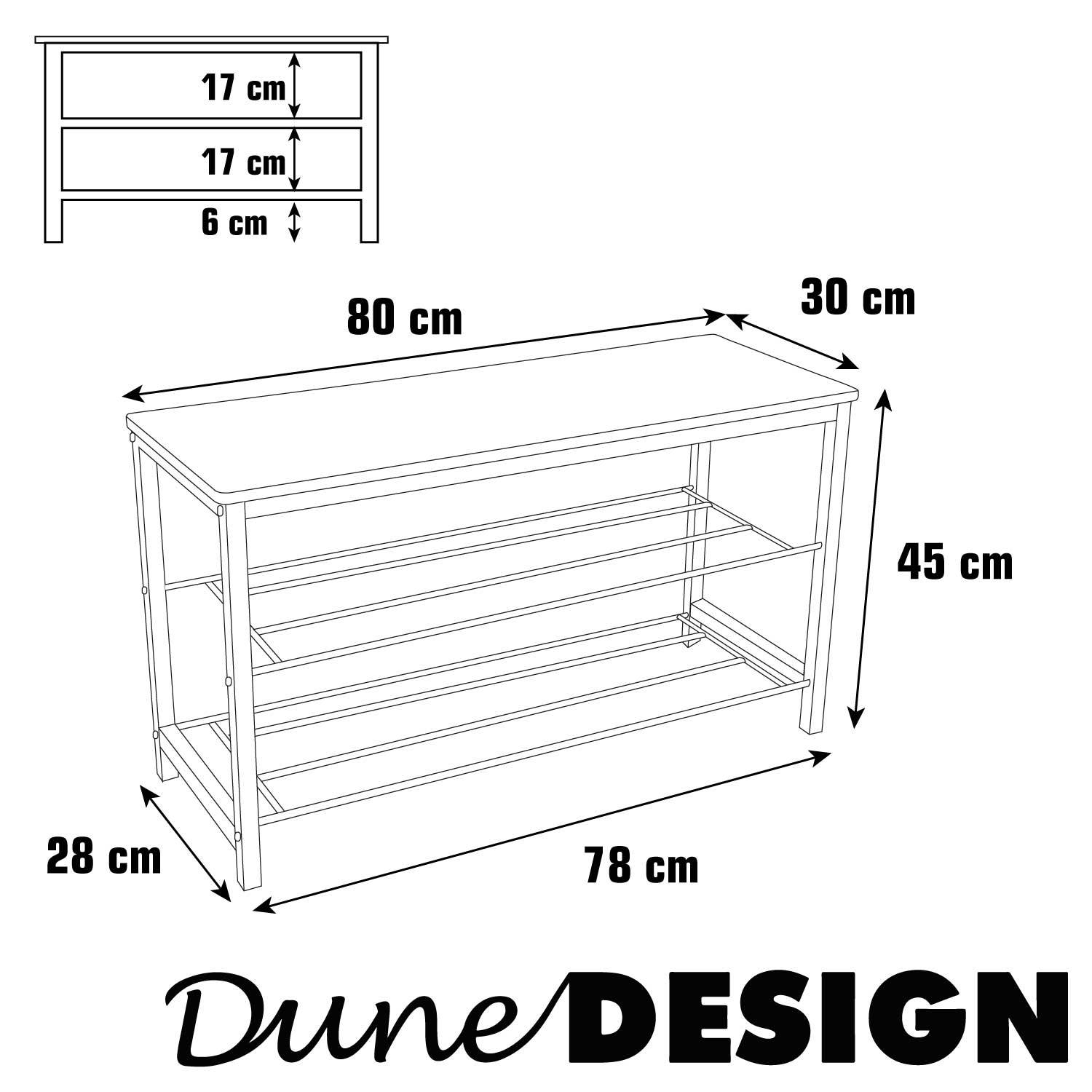Schuhbank mit Sitzfläche Holz - 80x30x45 Garderobenbank mit Schuhregal und Boxen
