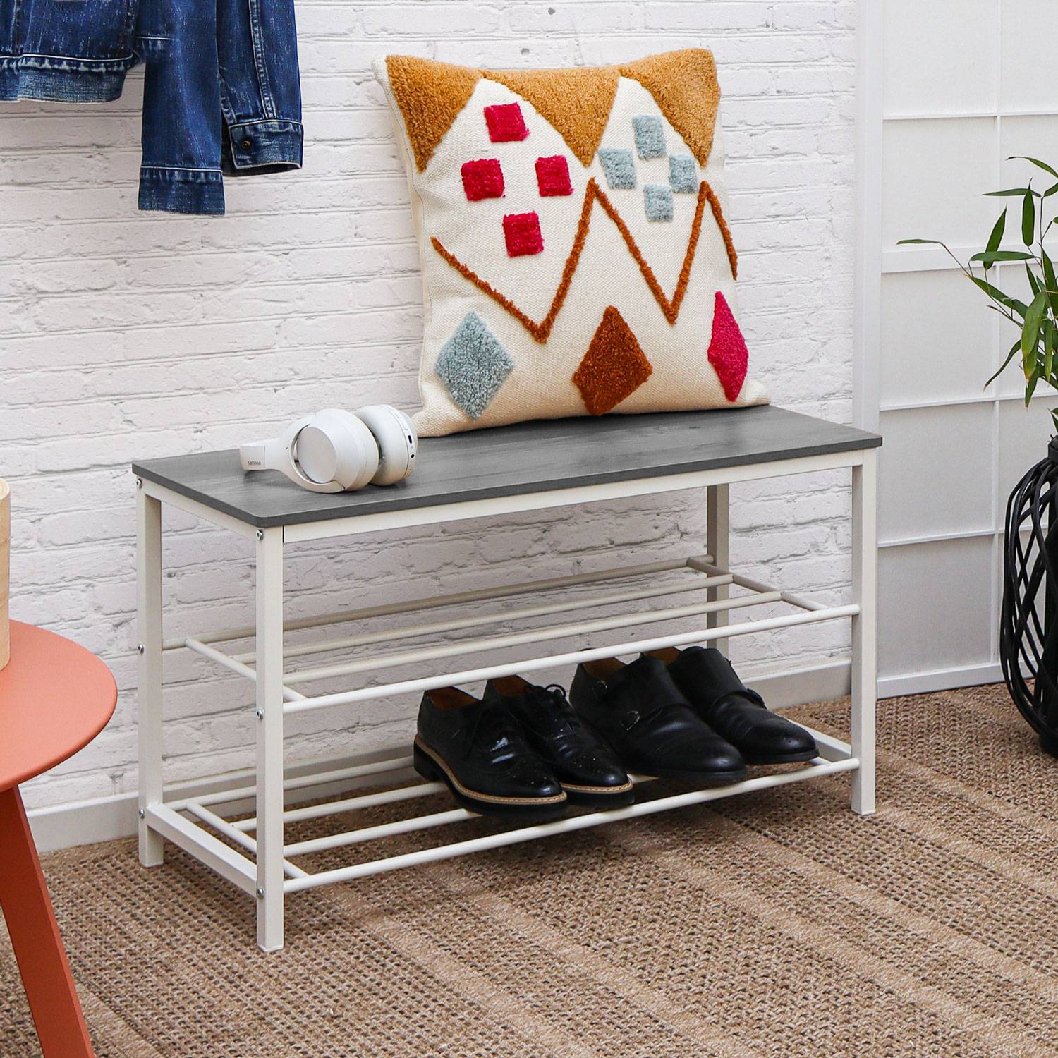 Schuhbank mit Sitzfläche Holz - 80x30x45 Schuhregal Metall - Garderobenbank Flur