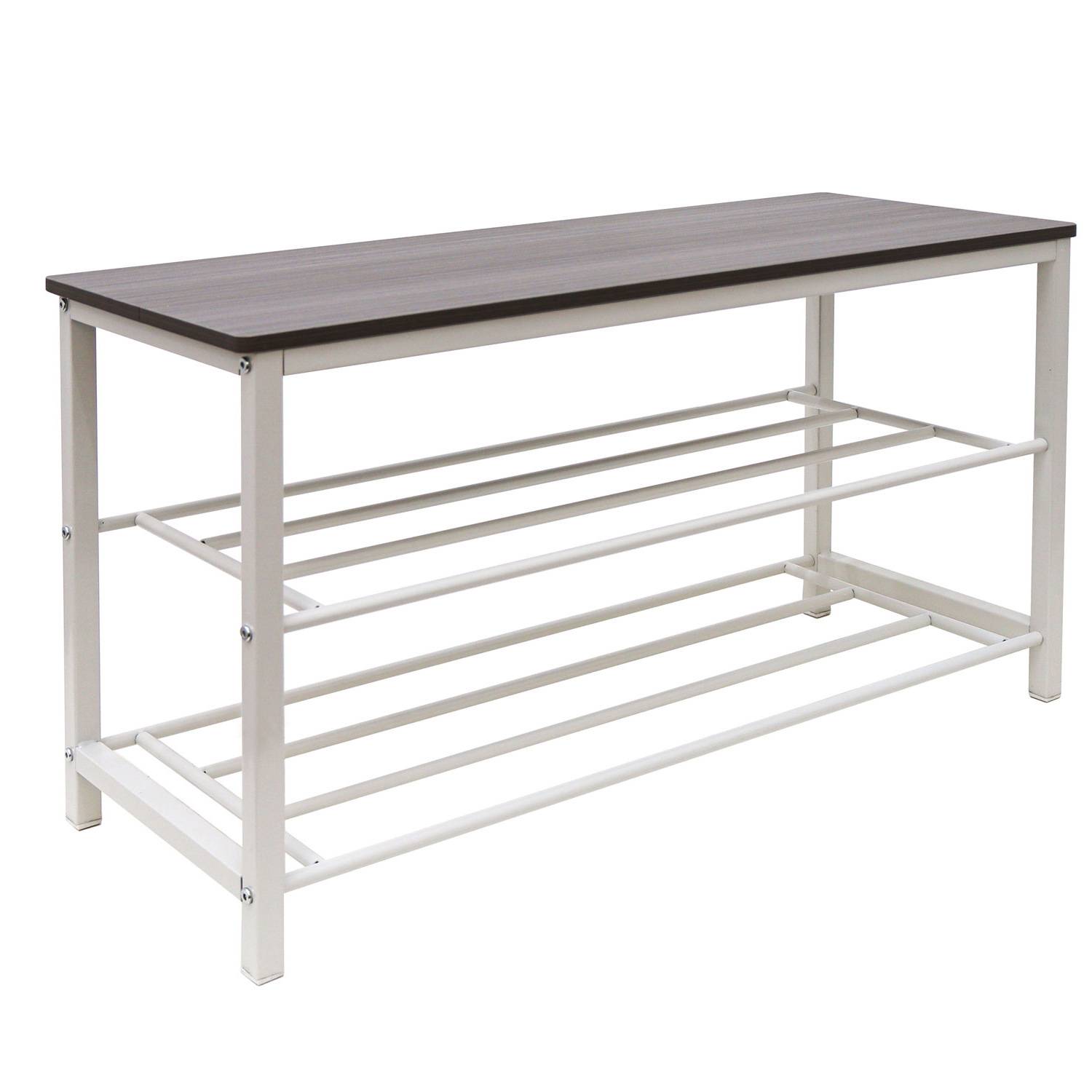 Schuhbank mit Sitzfläche Holz - 80x30x45 Schuhregal Metall - Garderobenbank Flur