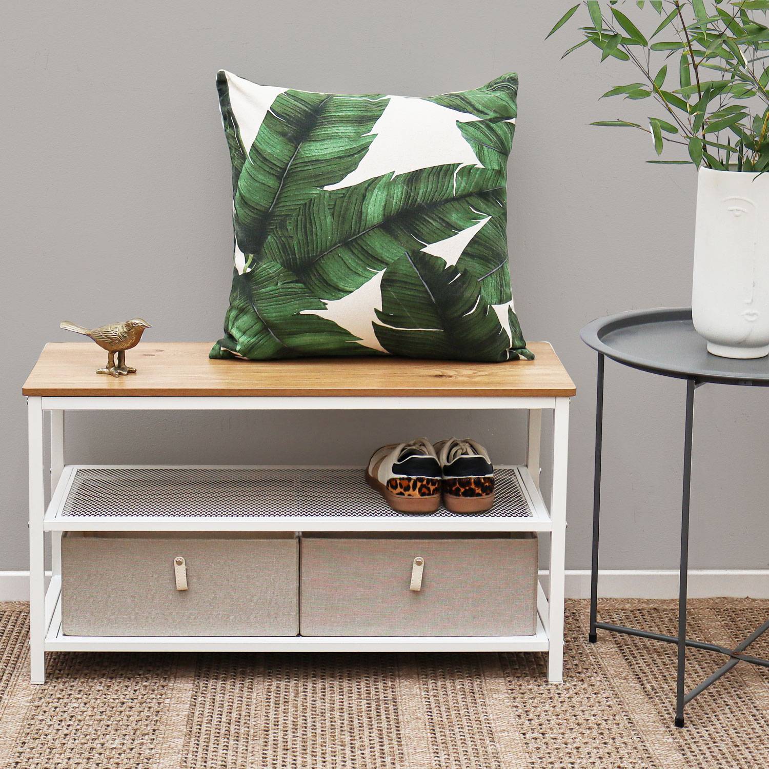 Schuhbank mit Sitzfläche Holz - 80x30x45 Garderobenbank mit Schuhregal und Boxen