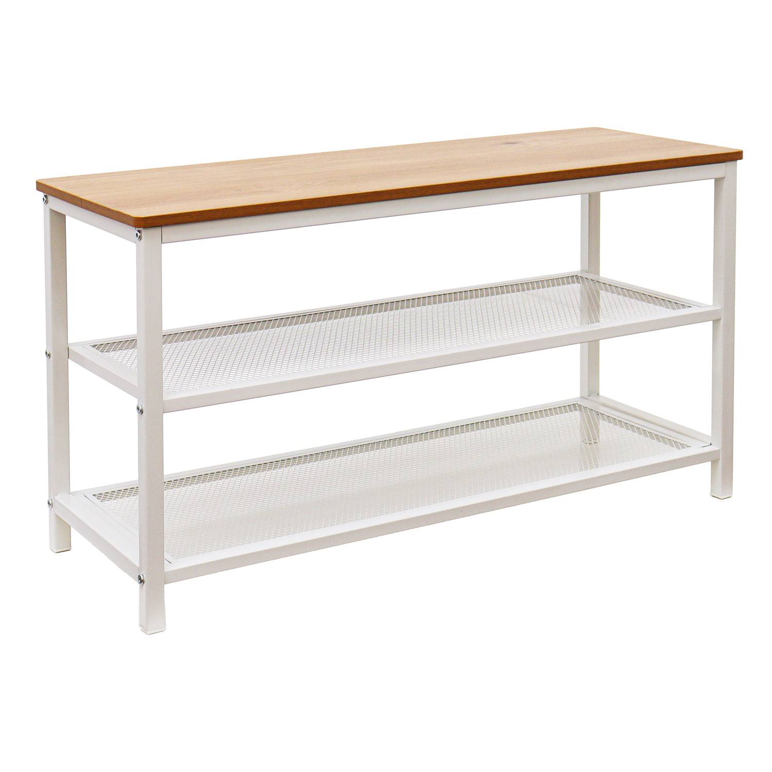 Schuhbank mit Sitzfläche Holz - 80x30x45 Schuhregal Metall - Garderobenbank Flur