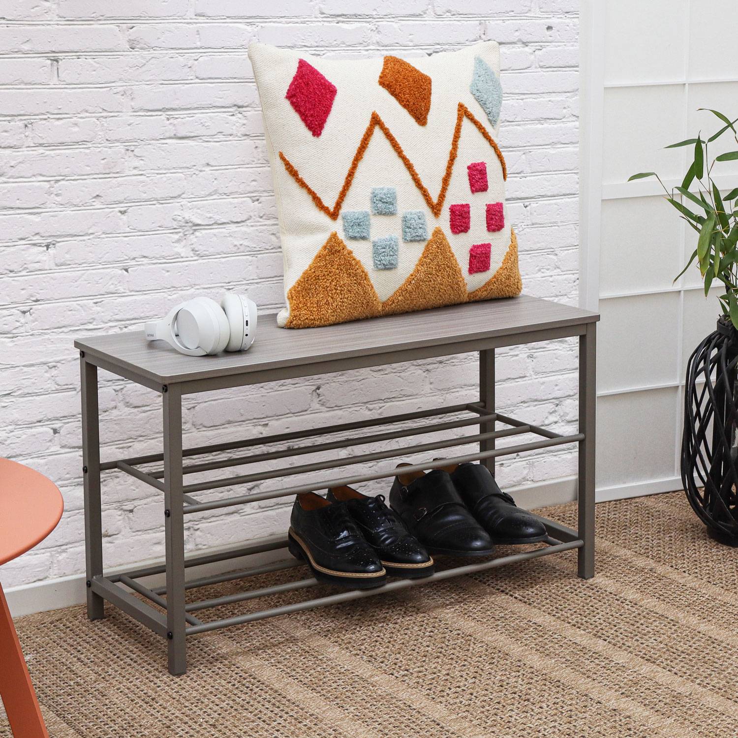 Schuhbank mit Sitzfläche Holz - 80x30x45 Schuhregal Metall - Garderobenbank Flur