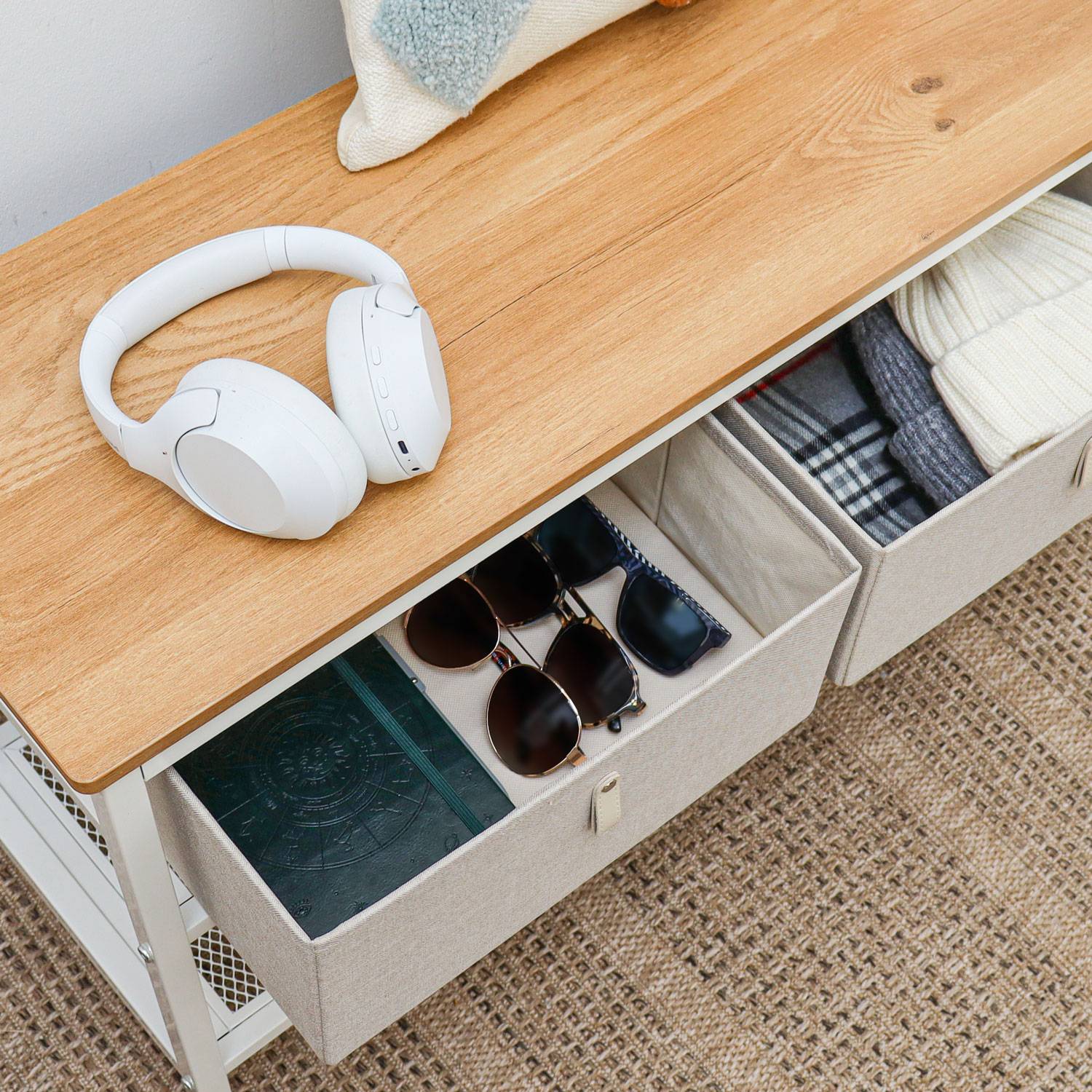 Schuhbank mit Sitzfläche Holz - 80x30x45 Garderobenbank mit Schuhregal und Boxen