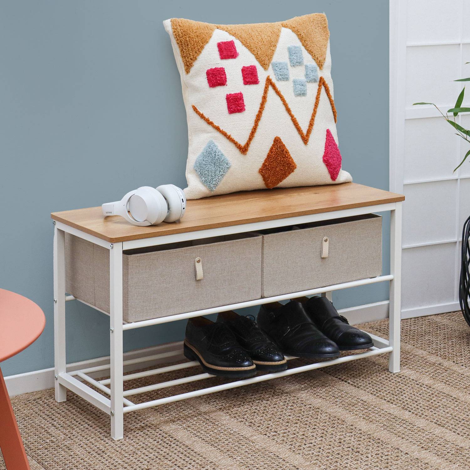 Schuhbank mit Sitzfläche Holz - 80x30x45 Garderobenbank mit Schuhregal und Boxen