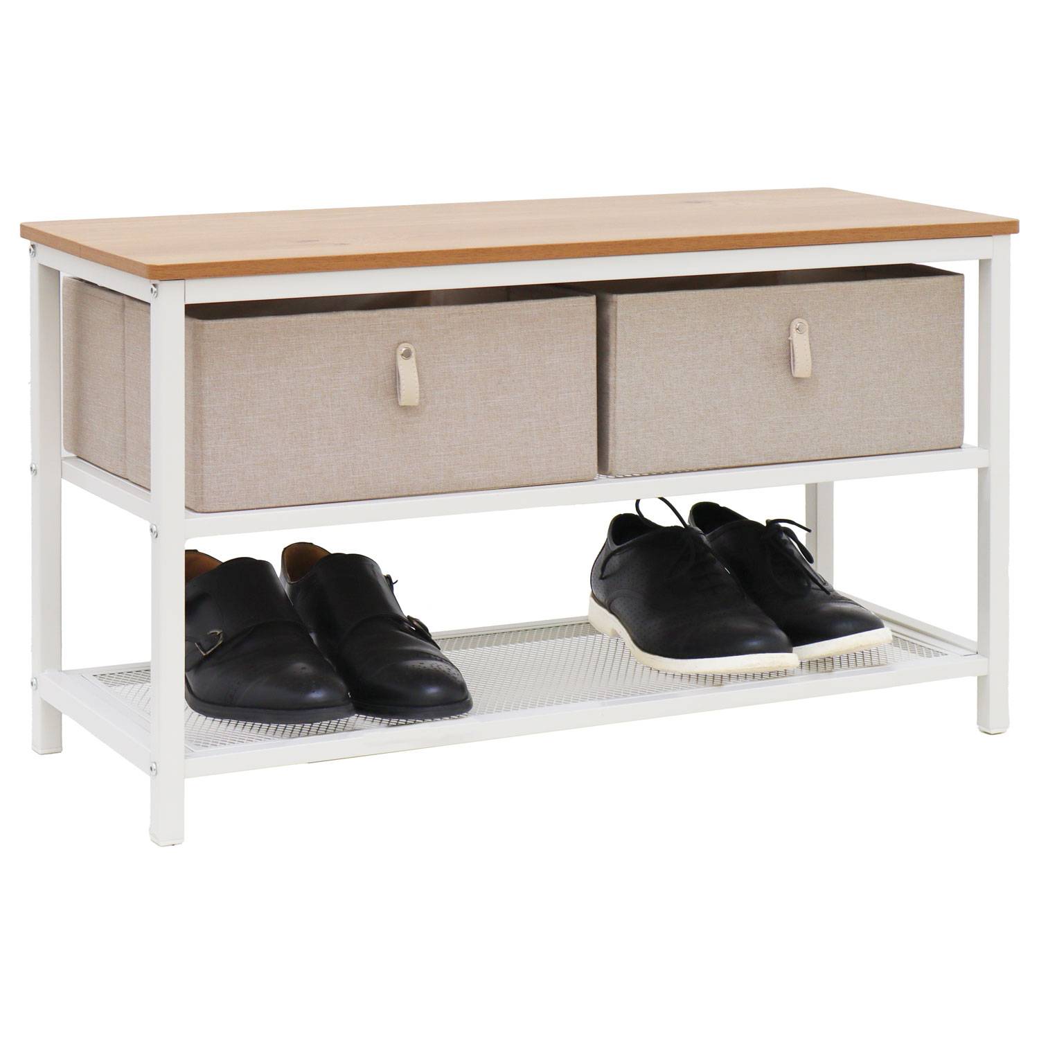 Schuhbank mit Sitzfläche Holz - 80x30x45 Garderobenbank mit Schuhregal und Boxen