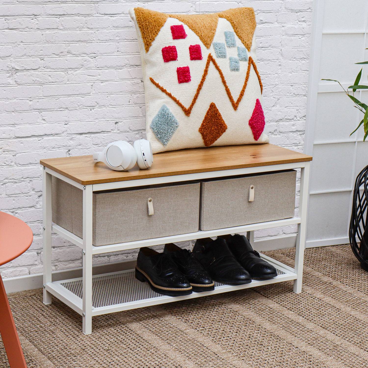 Schuhbank mit Sitzfläche Holz - 80x30x45 Garderobenbank mit Schuhregal und Boxen