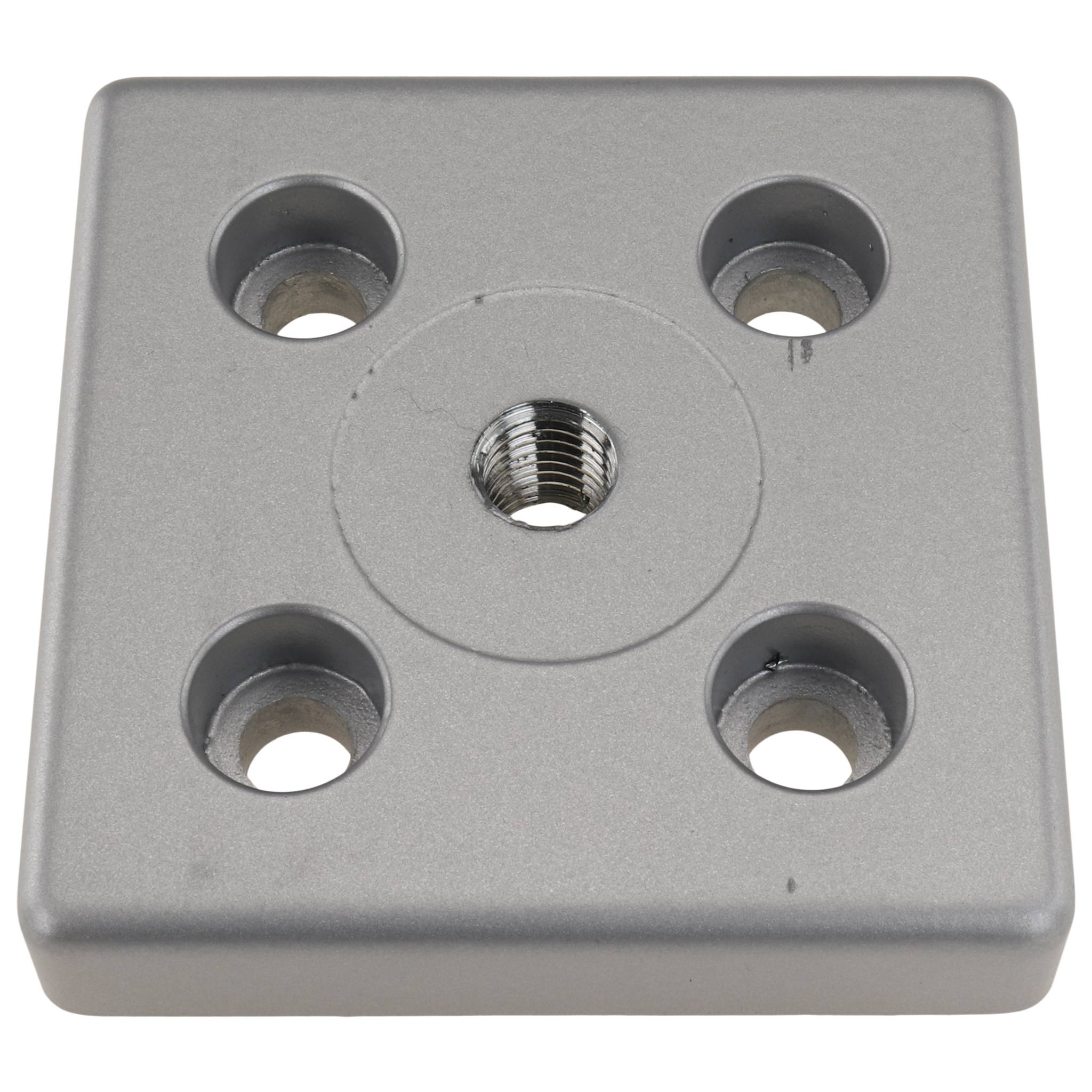 Platte, Transport- und Fußplatte M12, 80x80x16, Zink-Druckguß, pulverbeschichtet, alufarbig