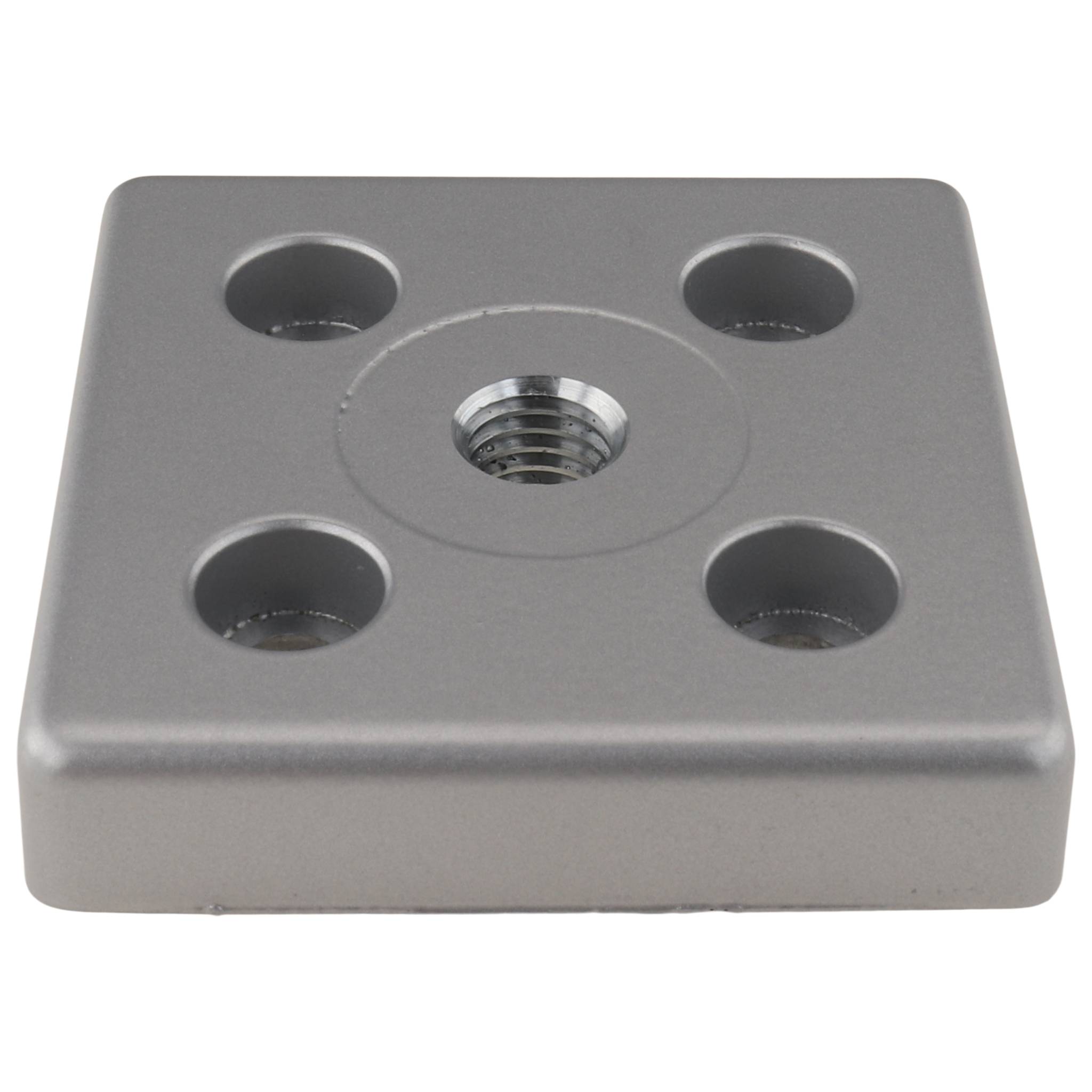 Platte, Transport- und Fußplatte M14, 80x80x16, Zink-Druckguß, pulverbeschichtet, alufarbig