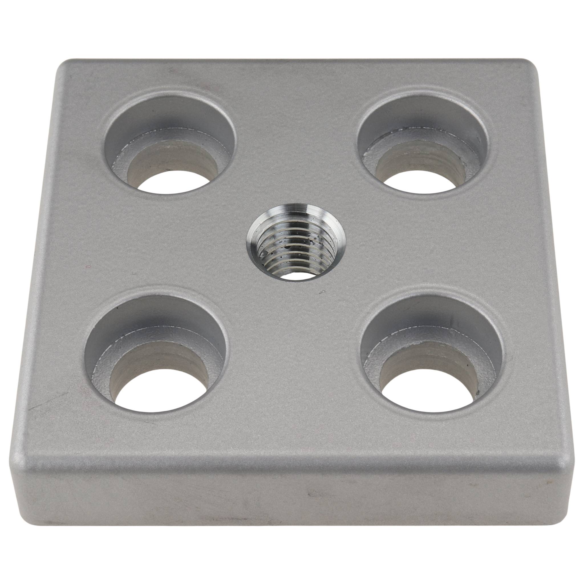 Platte, Transport- und Fußplatte M14, 80x80x16, Zink-Druckguß, pulverbeschichtet, alufarbig