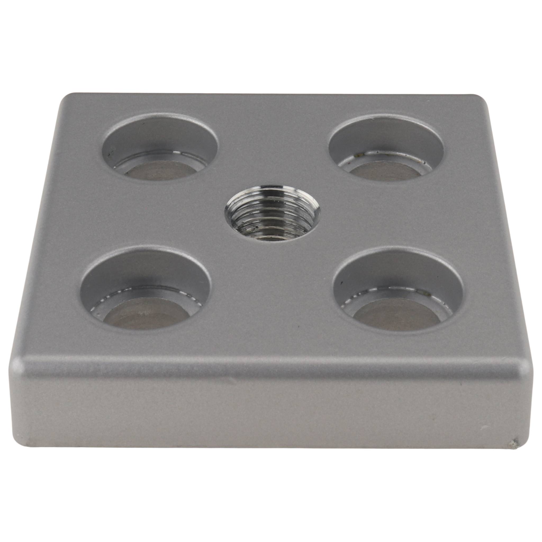 Platte, Transport- und Fußplatte M16, 80x80x16, Zink-Druckguß, pulverbeschichtet, alufarbig