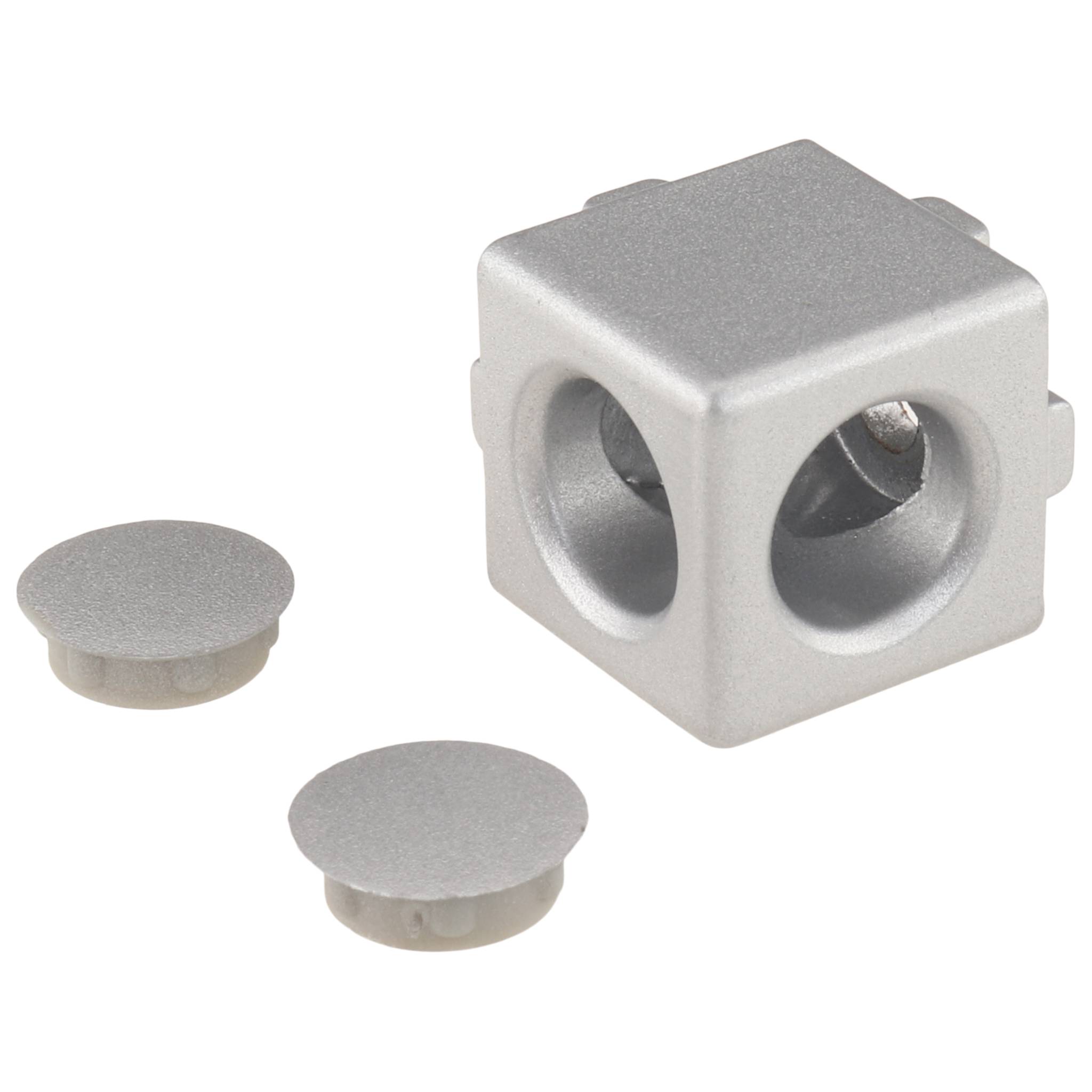 Verbinder, Würfelverbinder, 20x20x20, Zink-Druckguß, pulverbeschichtet, alufarbig